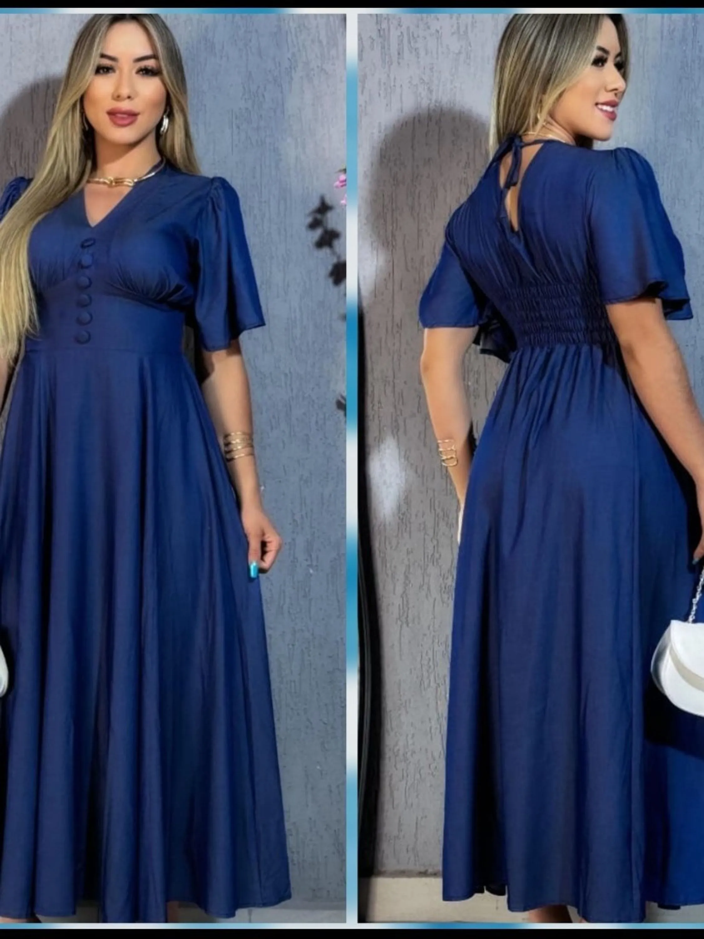 Vestido manga flayer em chambray