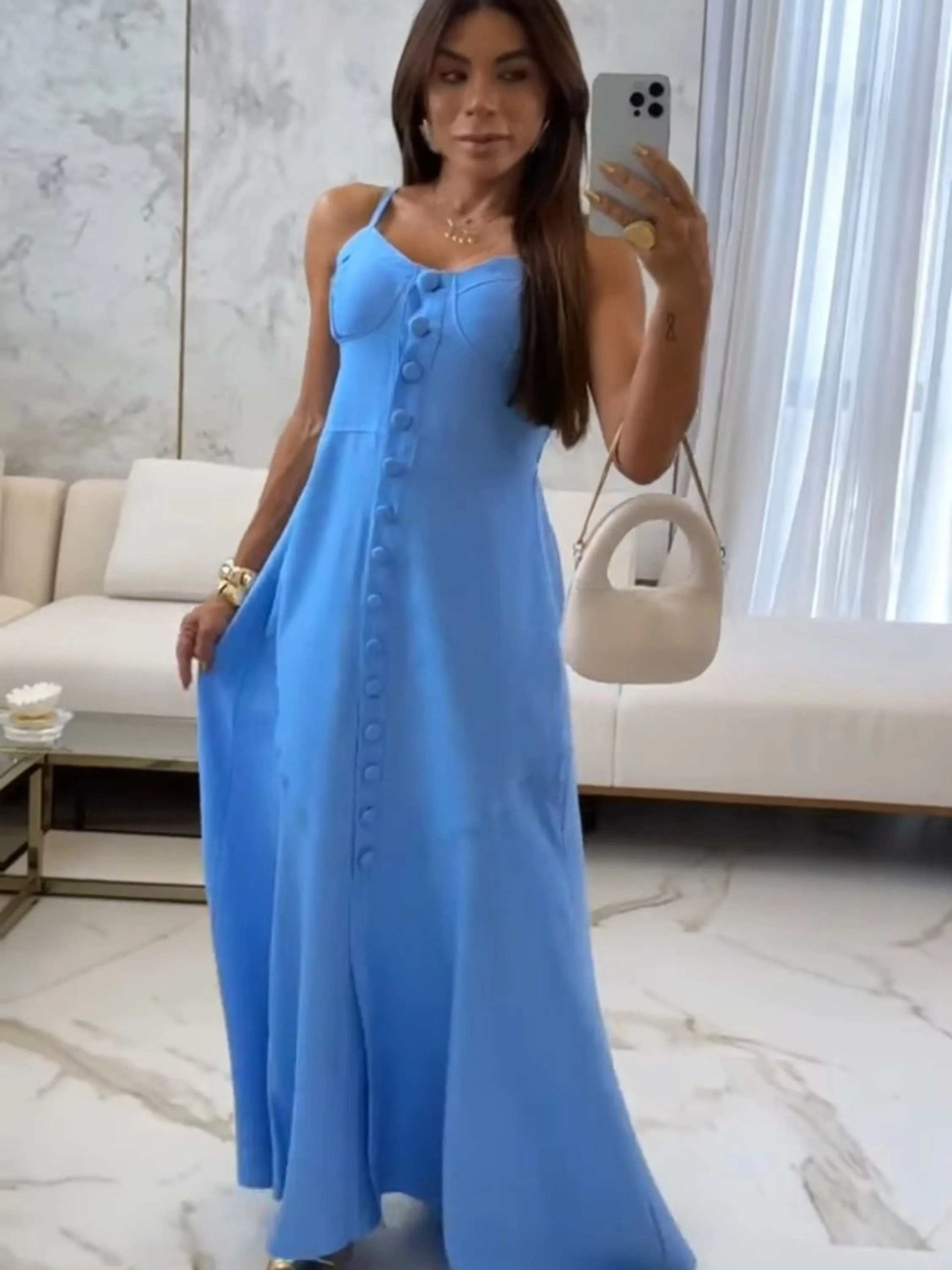 Vestido de alça com bojo rm linho