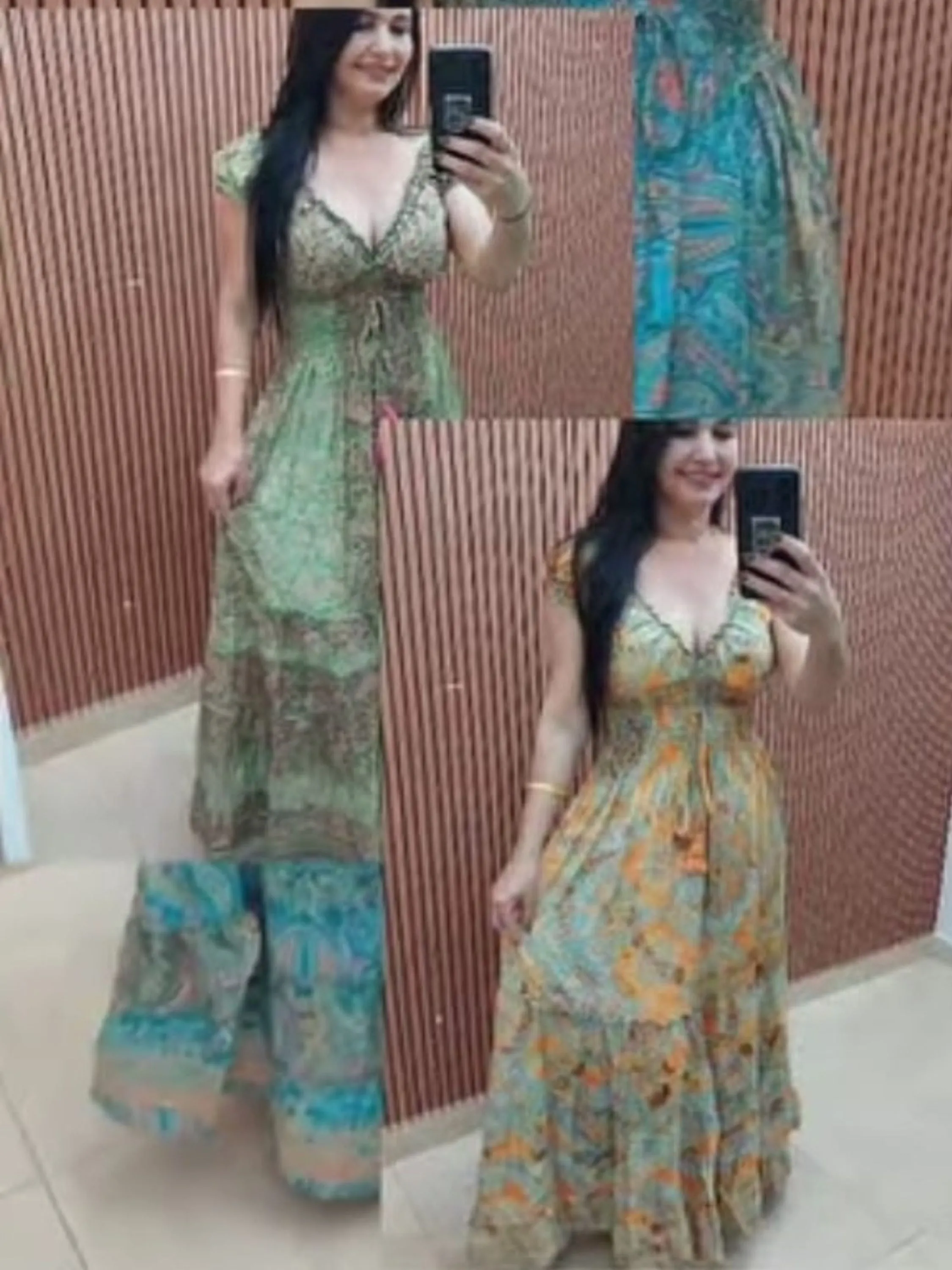 Vestido de alça indiano em viscoseda