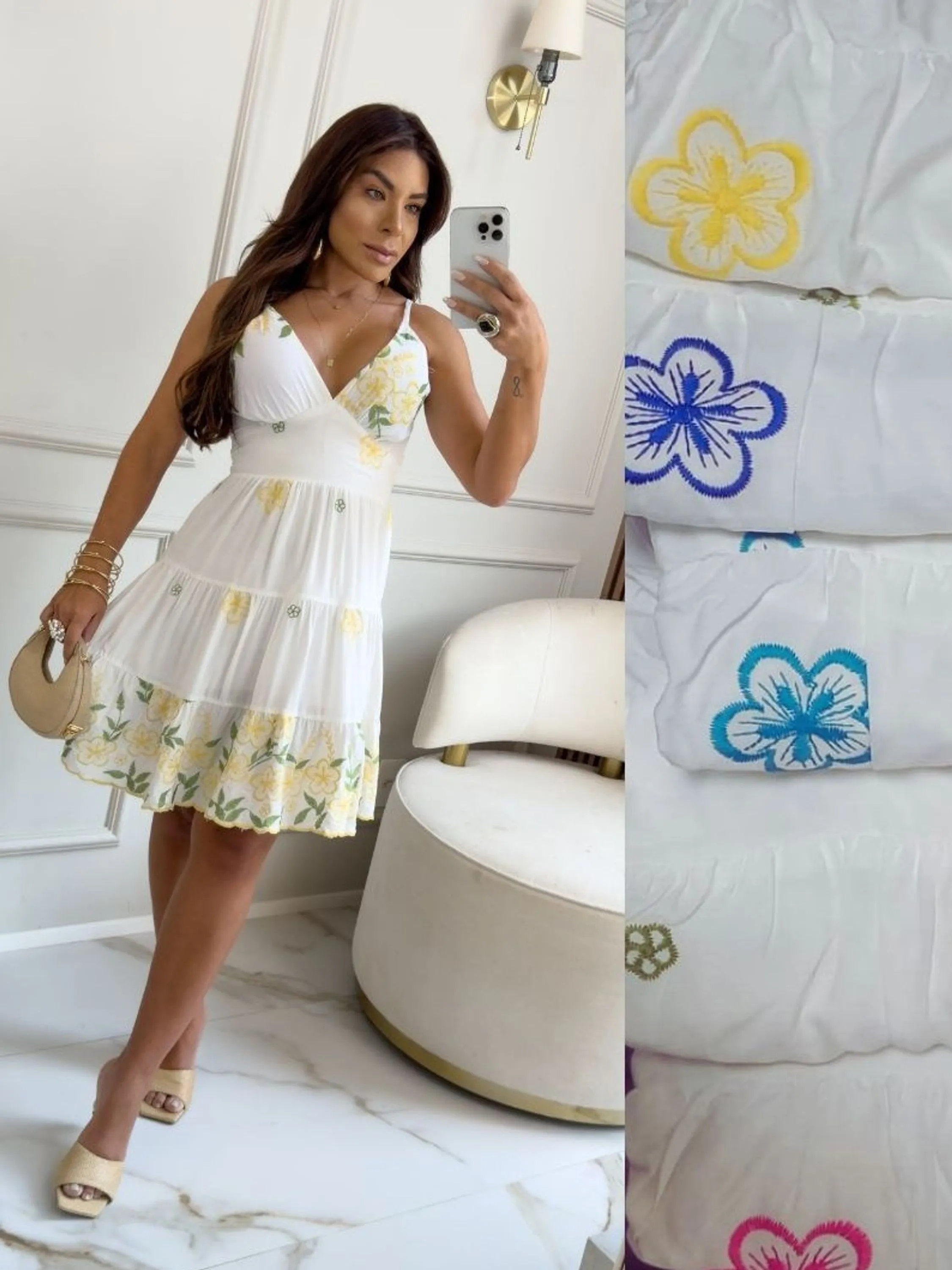 Vestido em viscolinho bordado