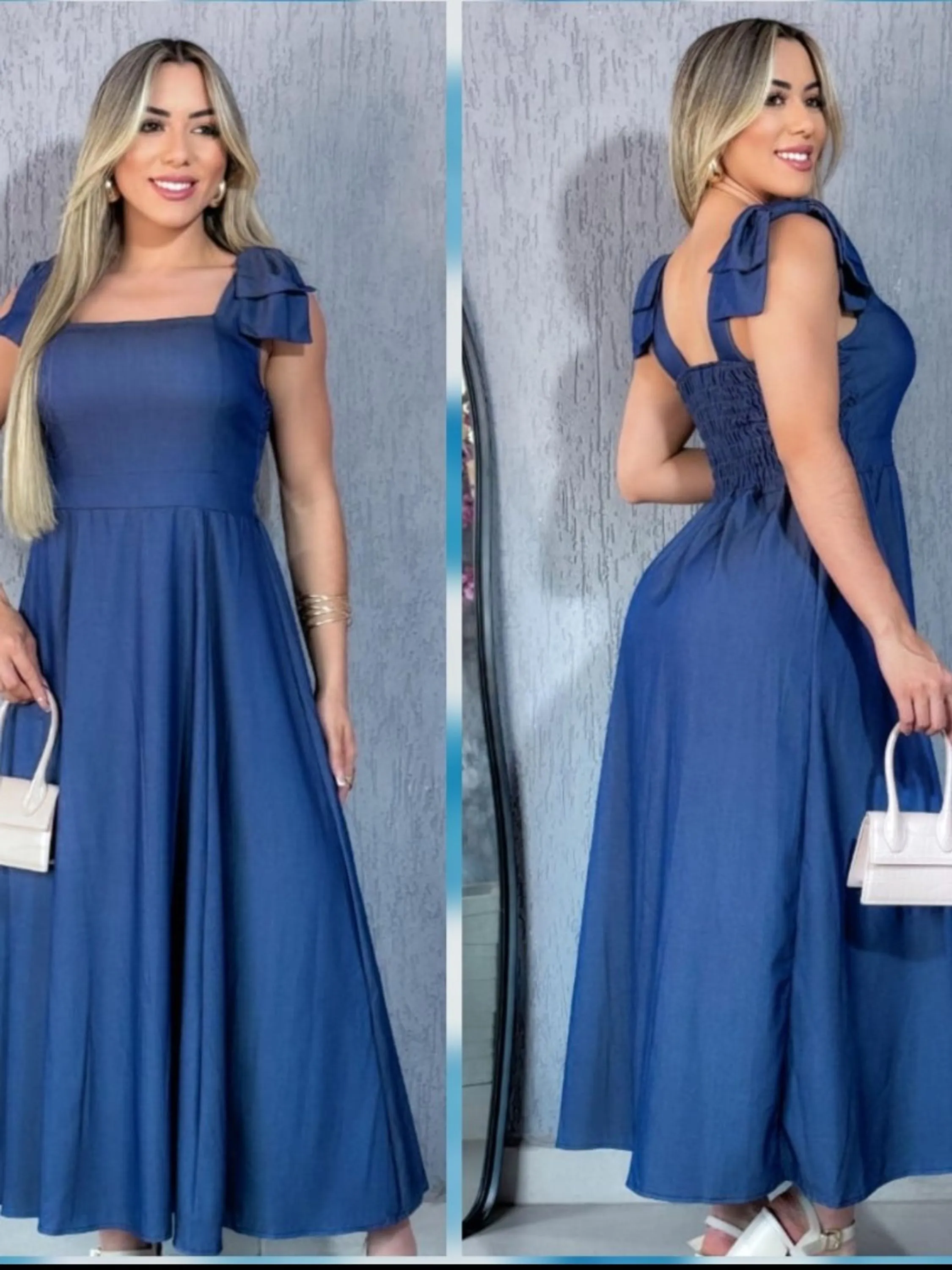 Vestido laço em chambray