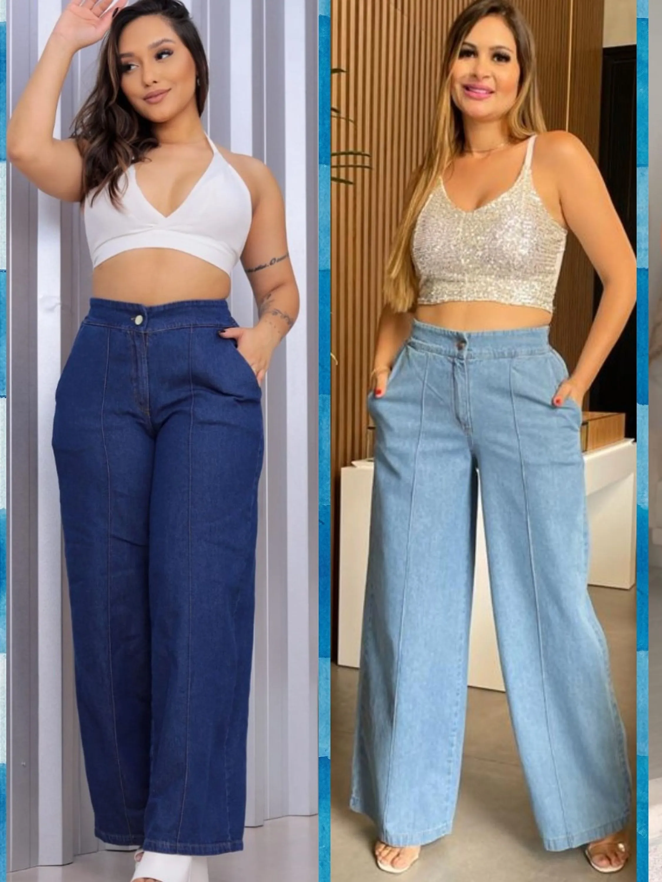 Calça pantalona em jeans