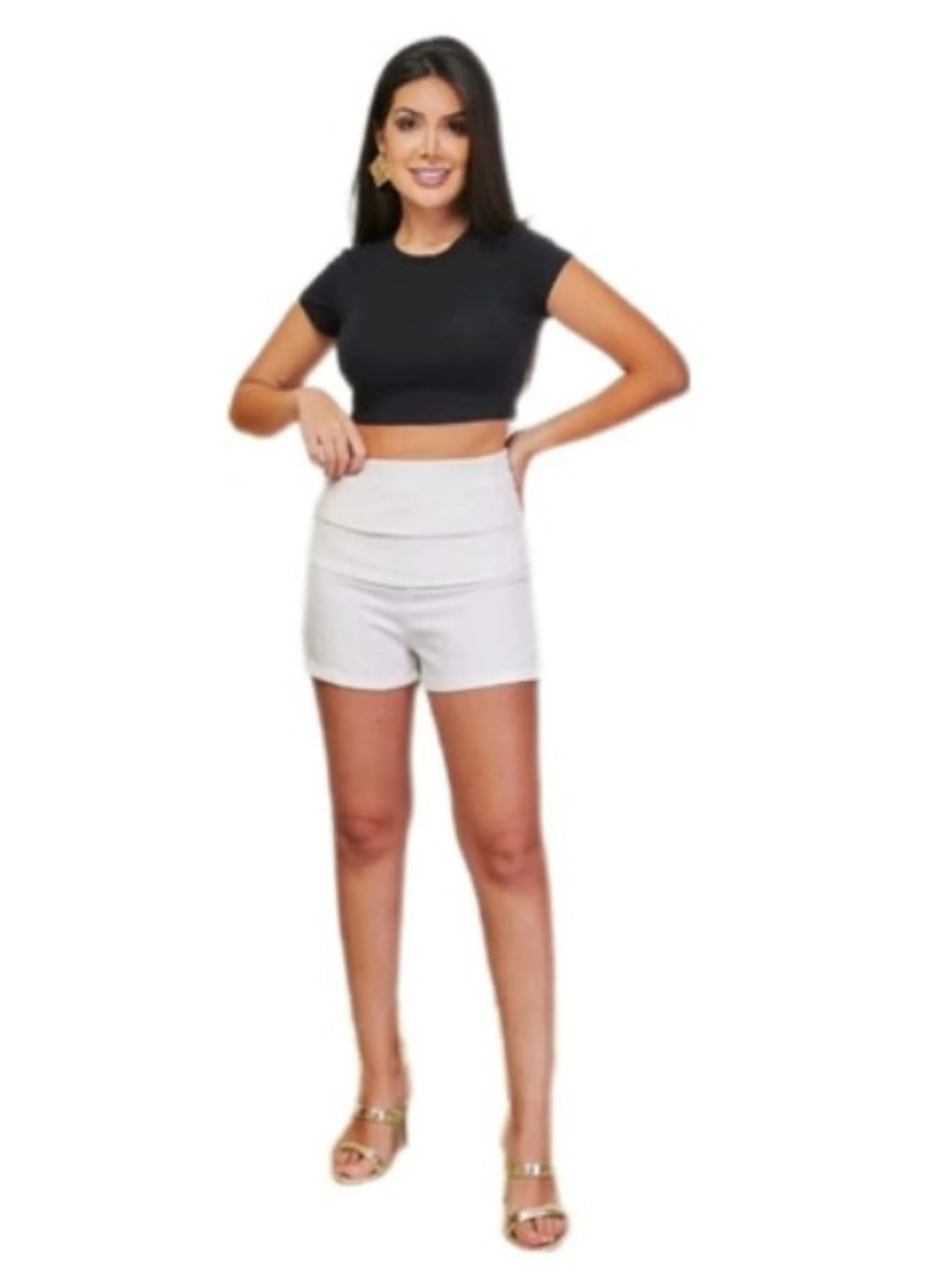 Domi Modas  Shorts Jeans Tingido Cintura Alta 9041