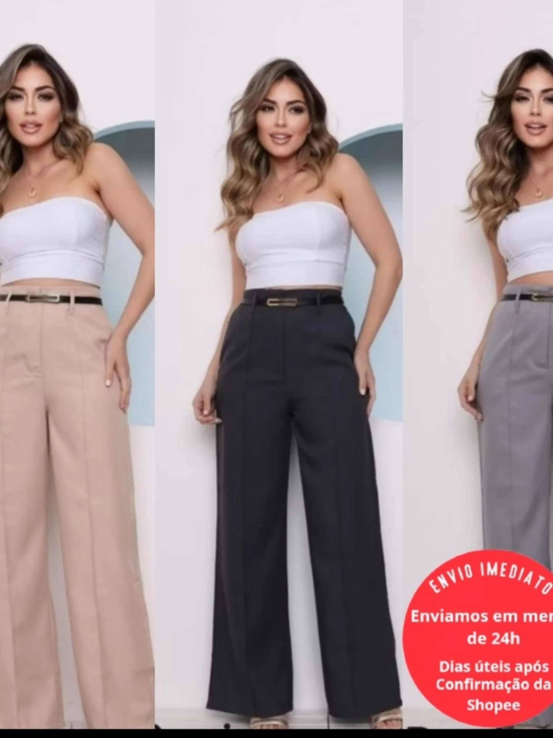 Domi Modas Calça Social Femiinina zr Modelo Pantalona alfaitaria Com Cinto ZR Lançamento moda Luxo Elegancia Eloquecida  8028