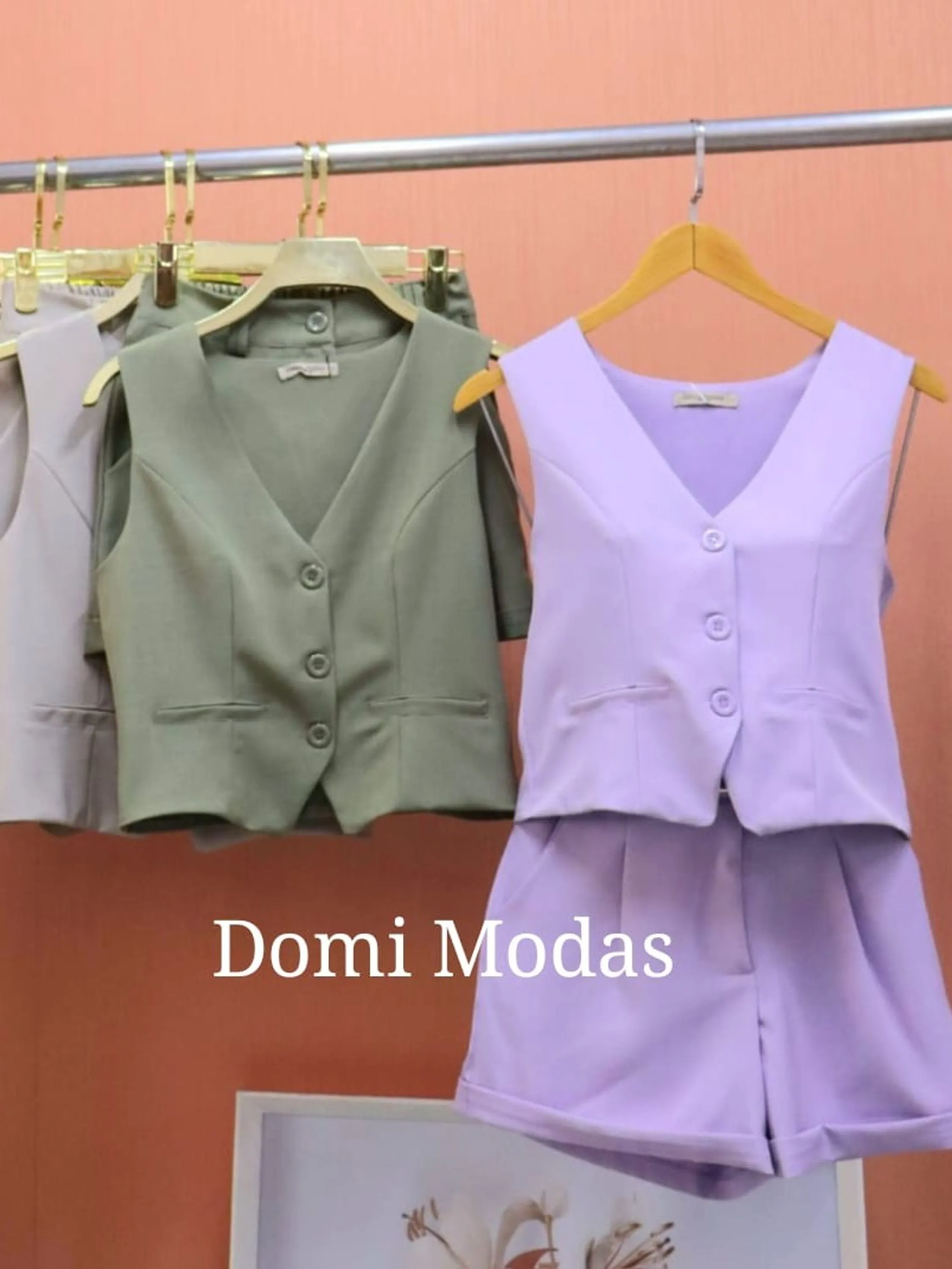 Domi Modas Conjunto Feminino 2 Peças Luis Twill Colete e Shorts Meia Coxa Moderno Moda Verão LT203