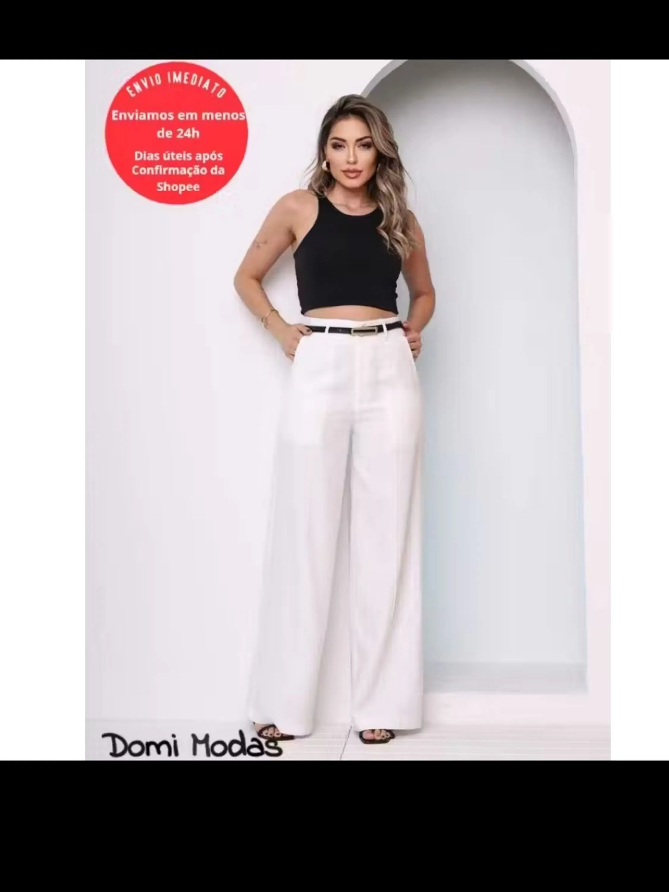 Domi Modas Calça Pantalona Cintura Alta Amarante sem Cinto M8029