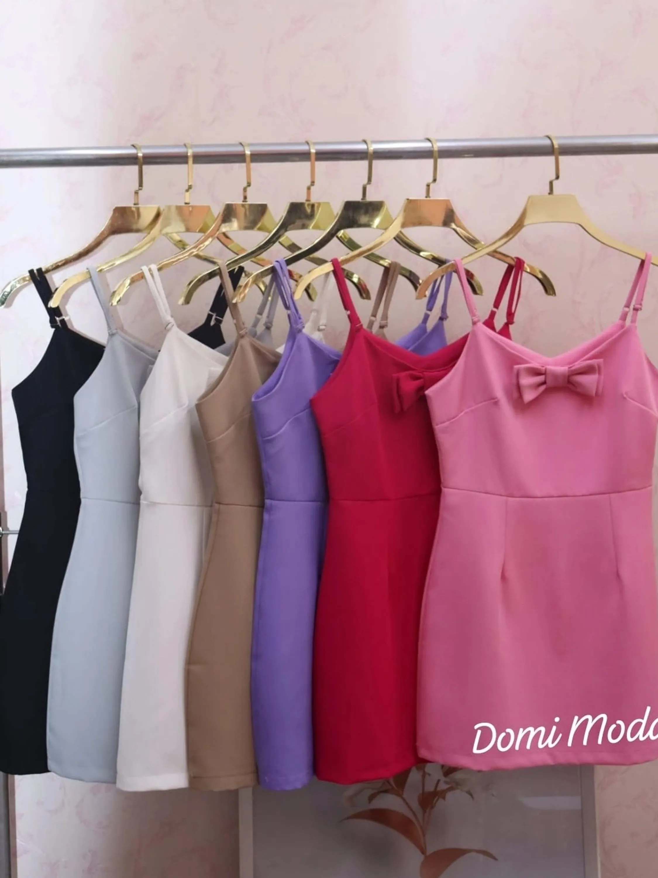 Domi Modas Vestido Curto Laço Estruturado Estilo Boneca Delicado Lançamento Alças Finas 192