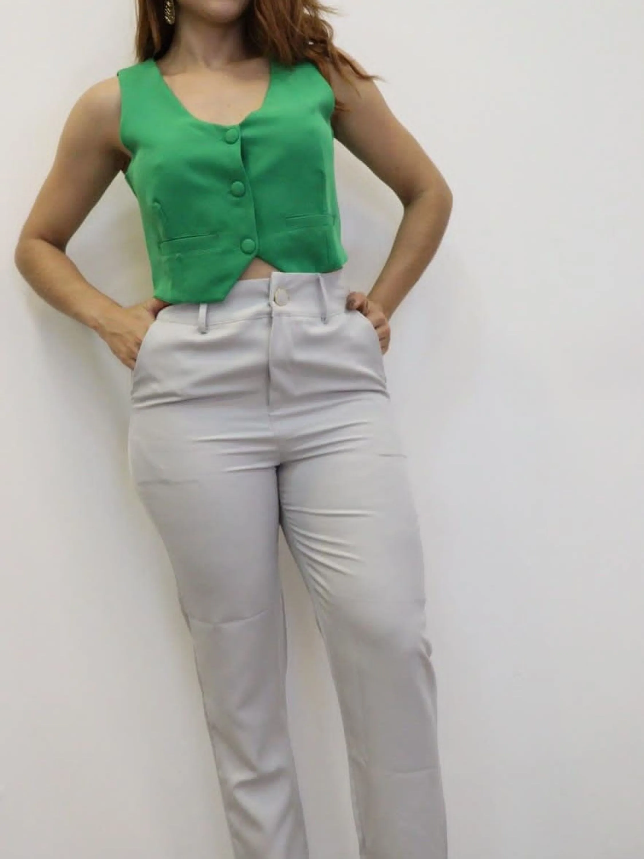 Domi Modas Calça feminina Luis Twill reta Ref 86900