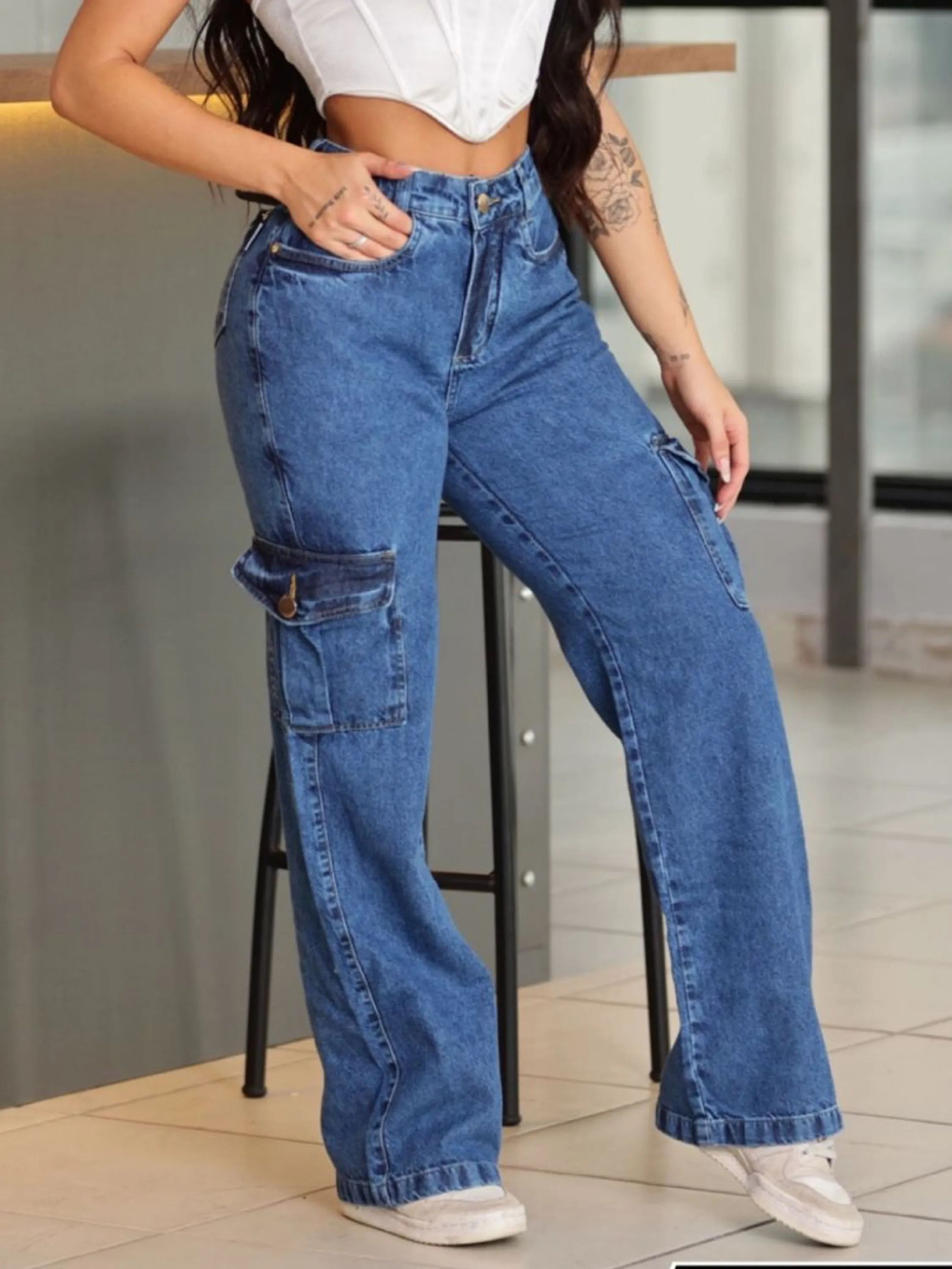 Calça cargo jeans