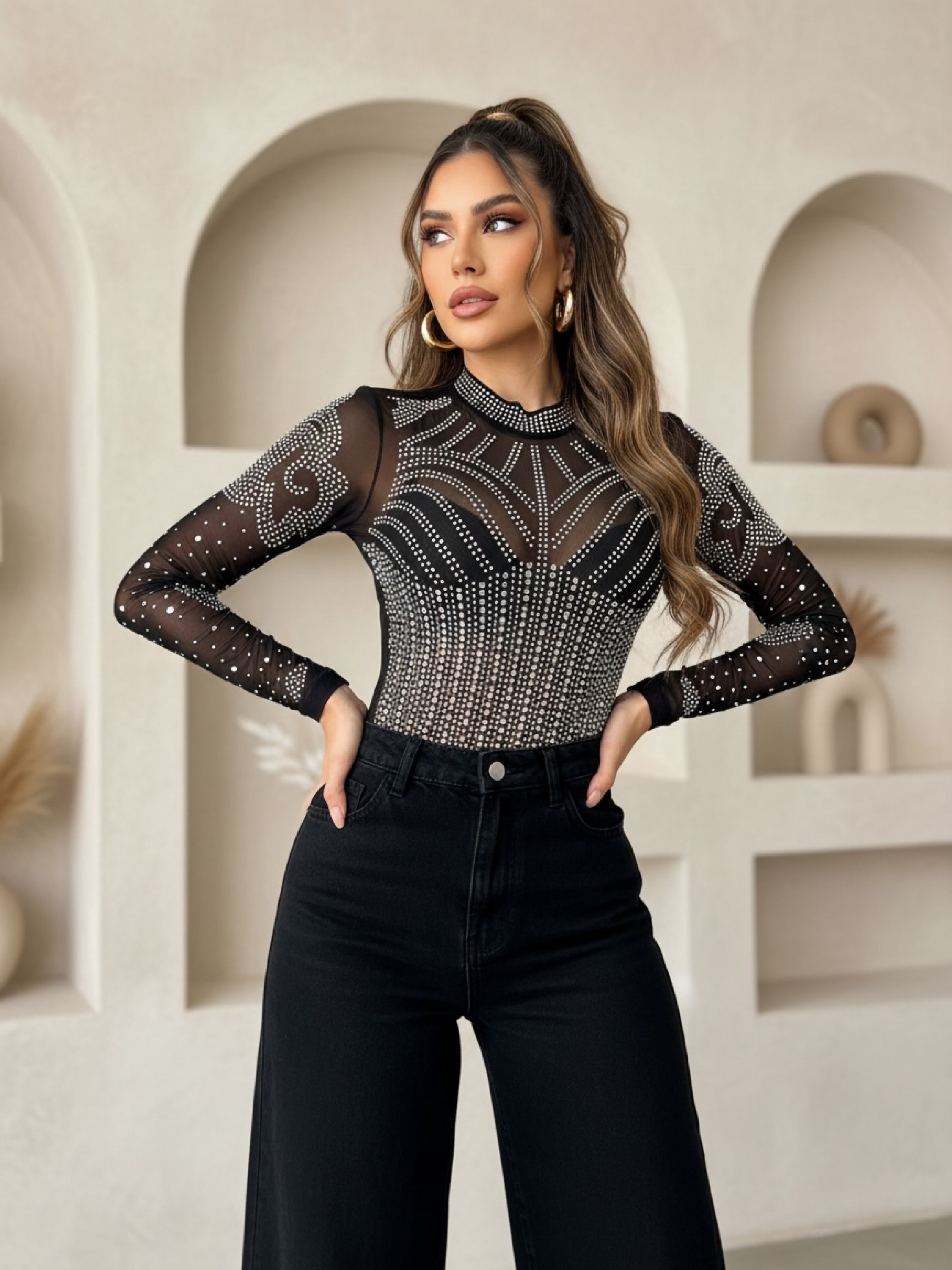 Body pedraria tule Estefany