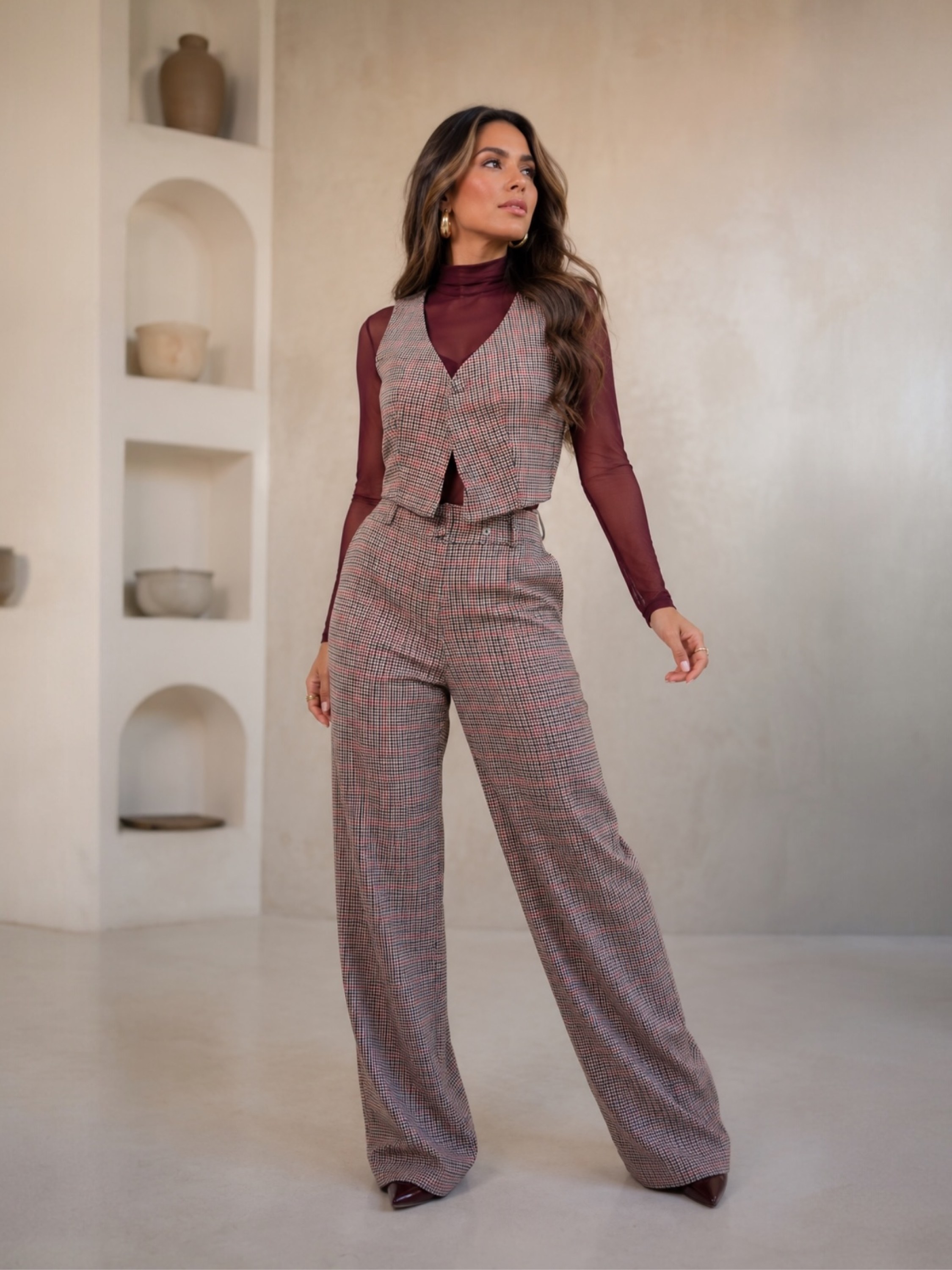 Conjunto calça e colete xadrez