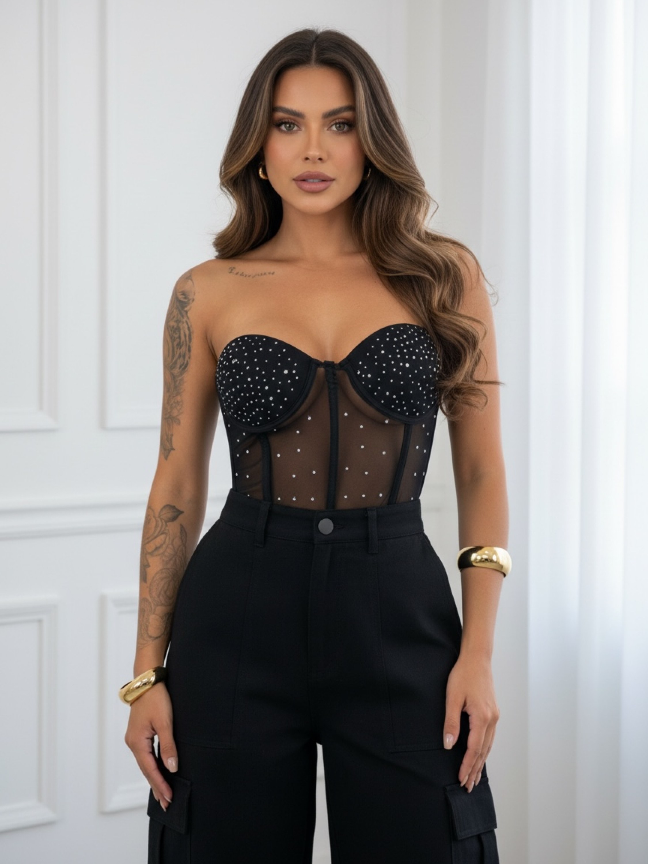 Cropped corset tule strass