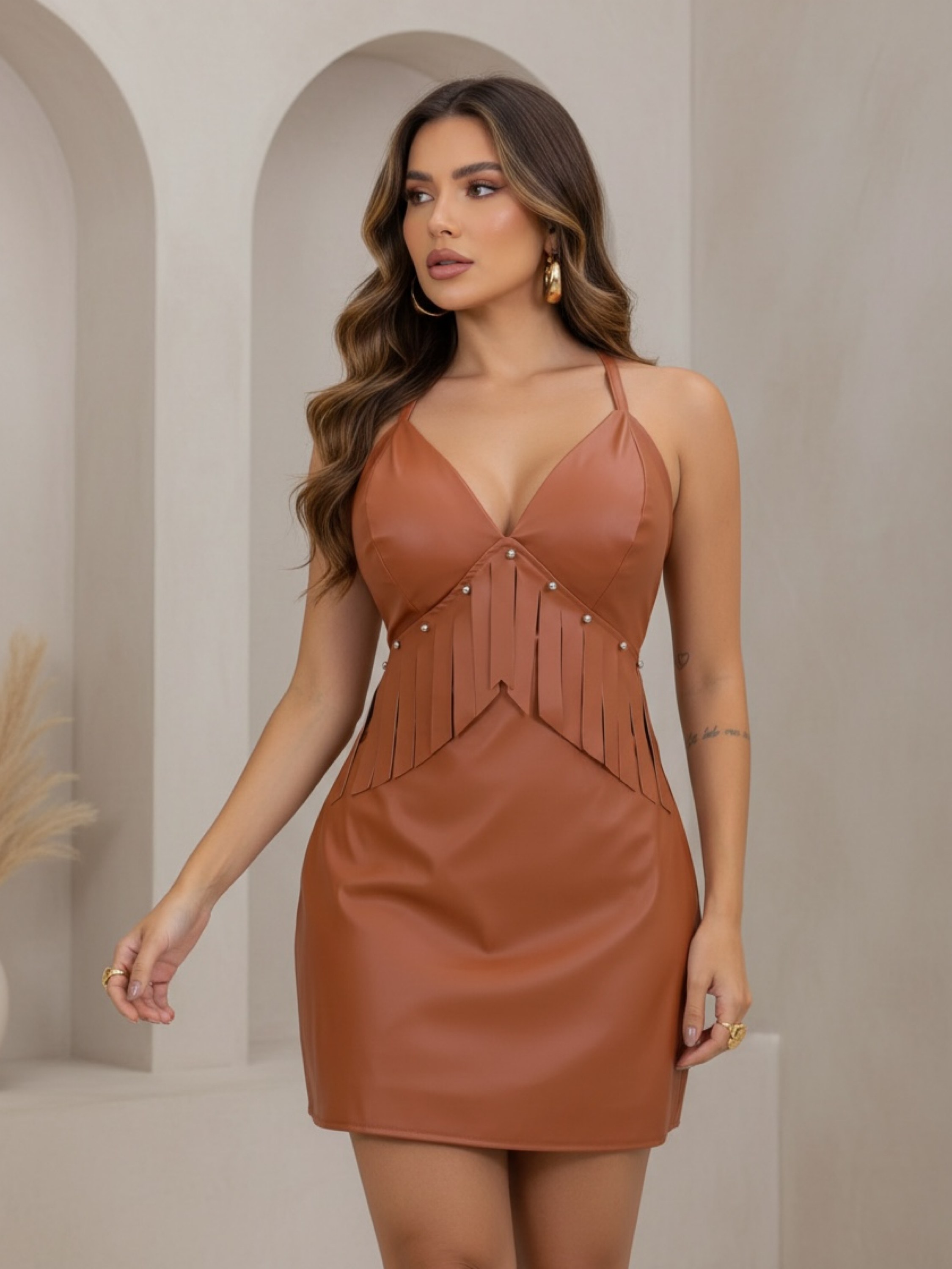 Vestido couro franja