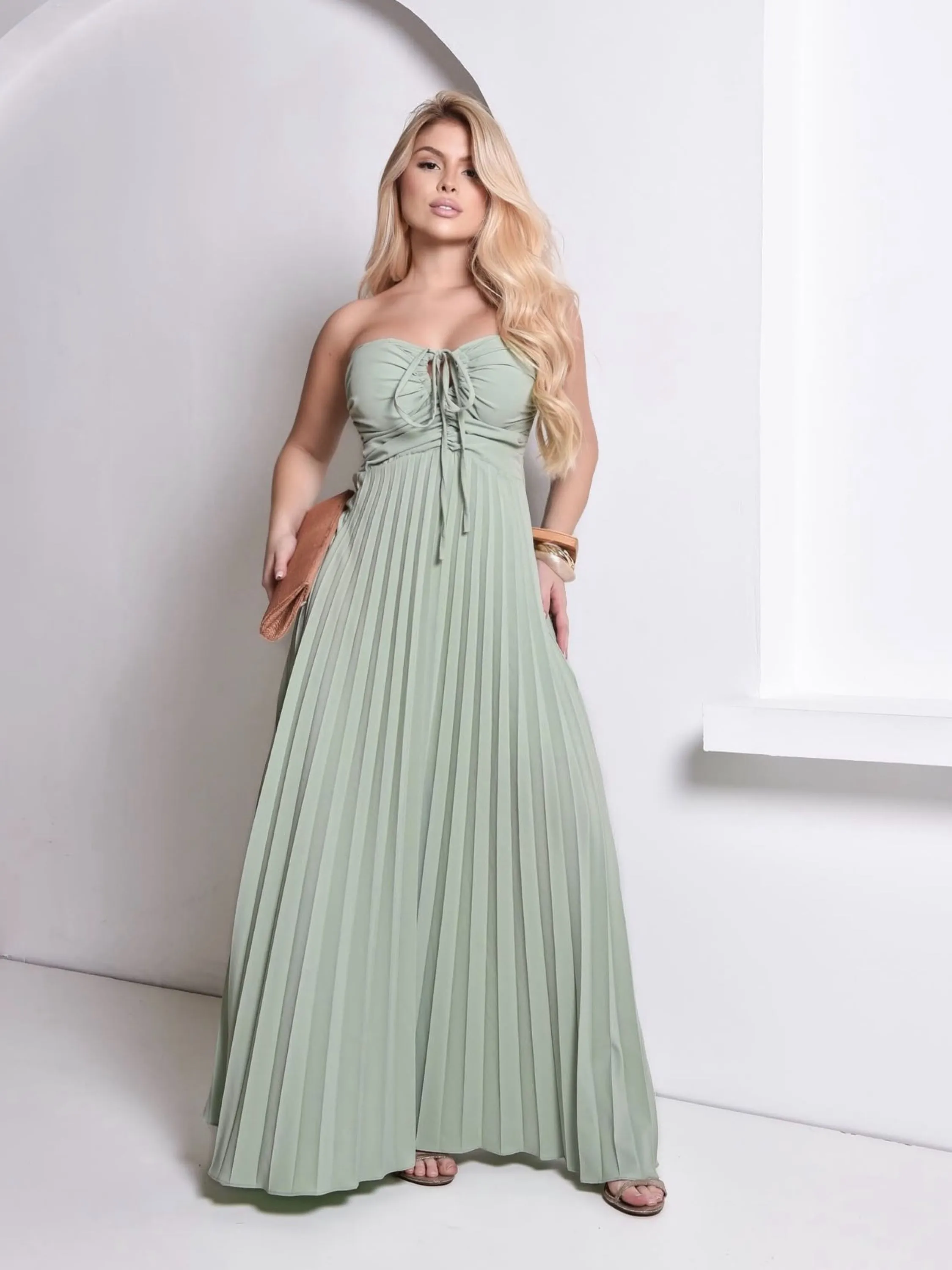 Vestido plissado amarração