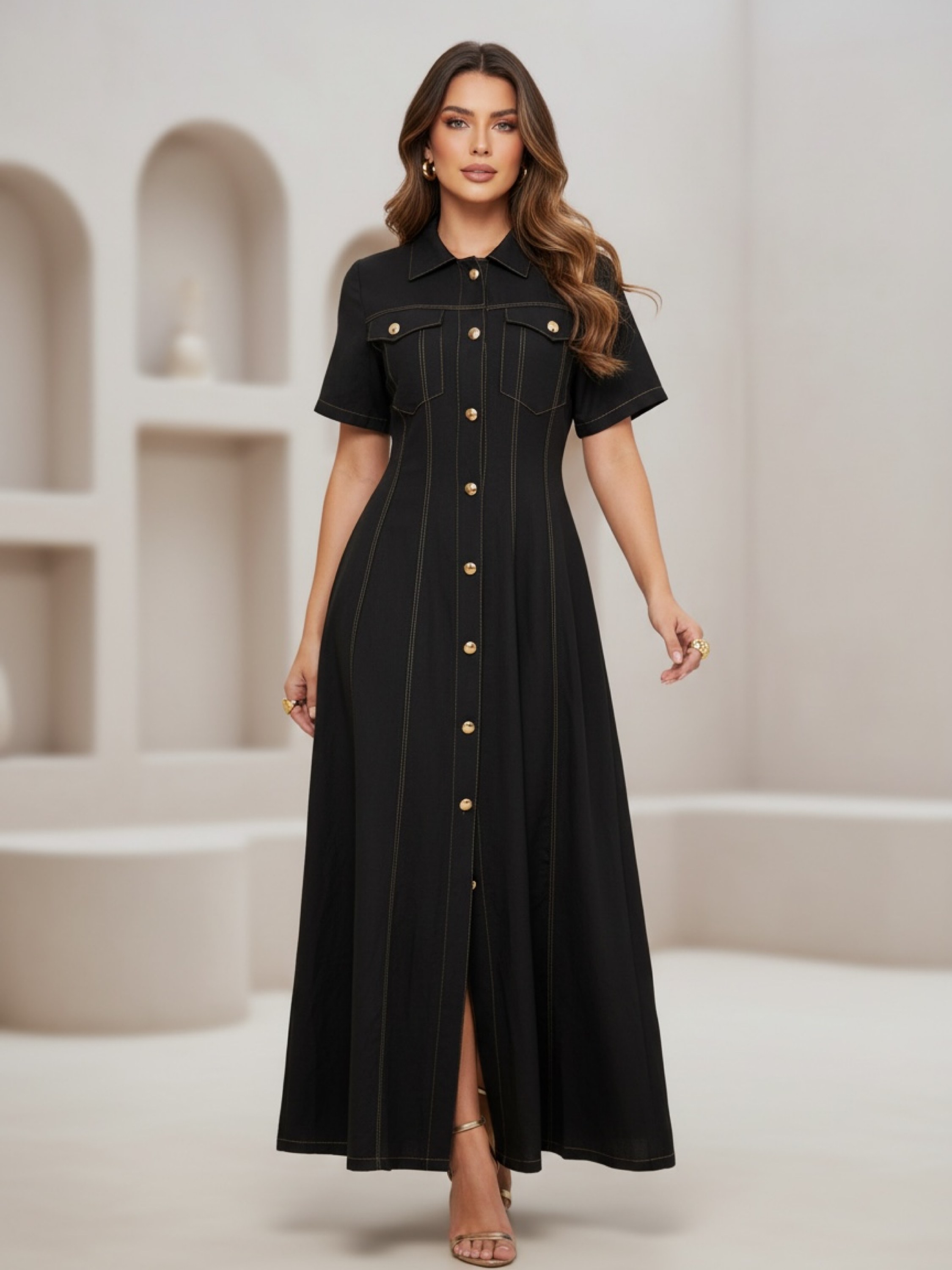 Vestido longo Caroline botões