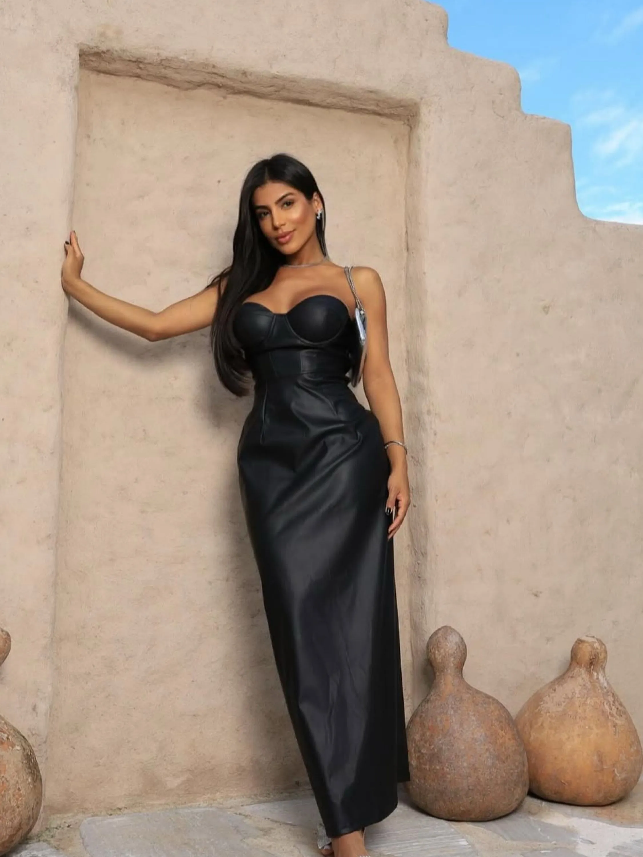 Vestido longo couro corset