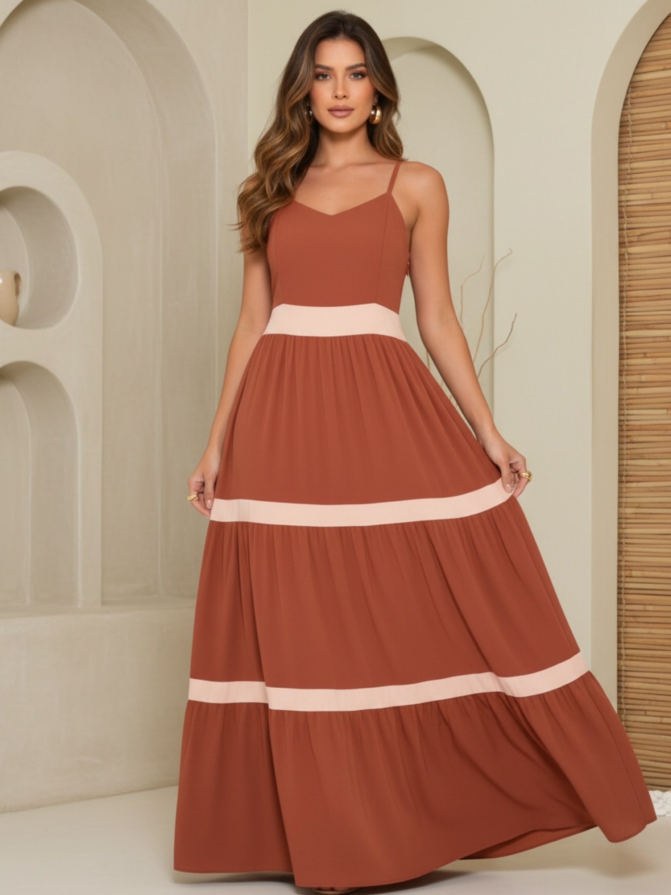 Vestido longo listra