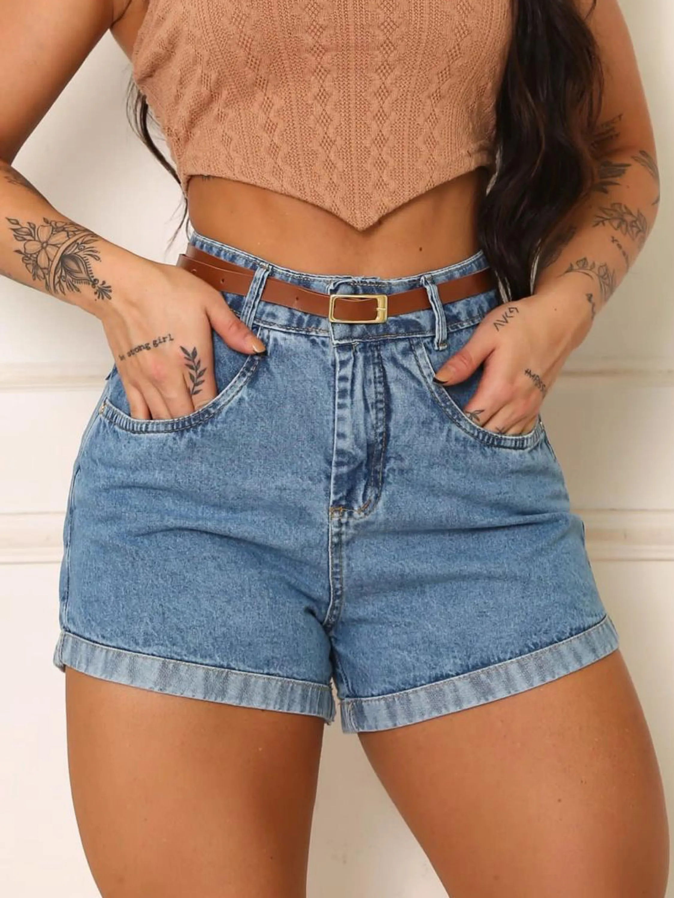 Shorts Jeans cinto sem Lycra