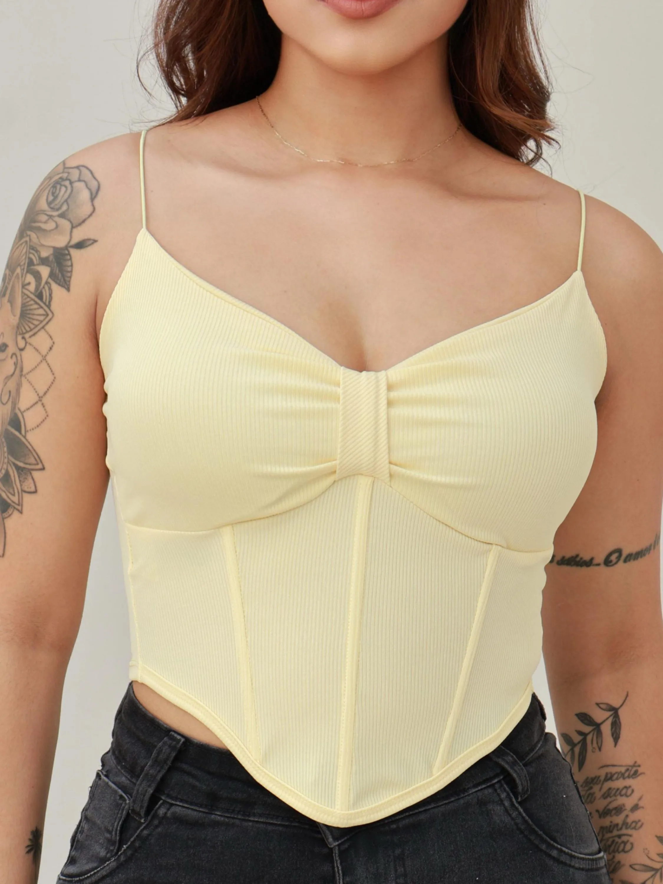 Cropped corset laço canelado