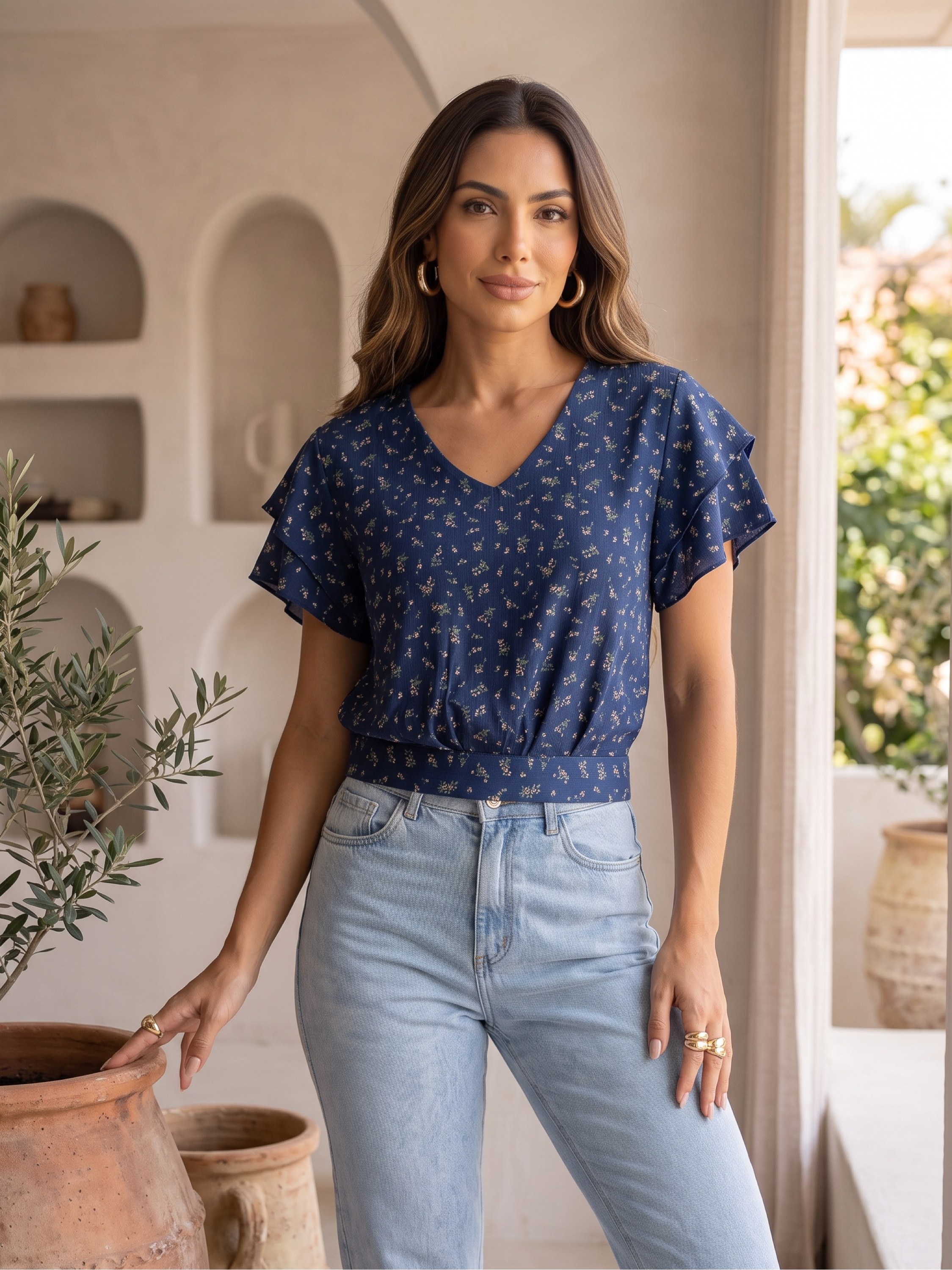 Blusa manga babado floral