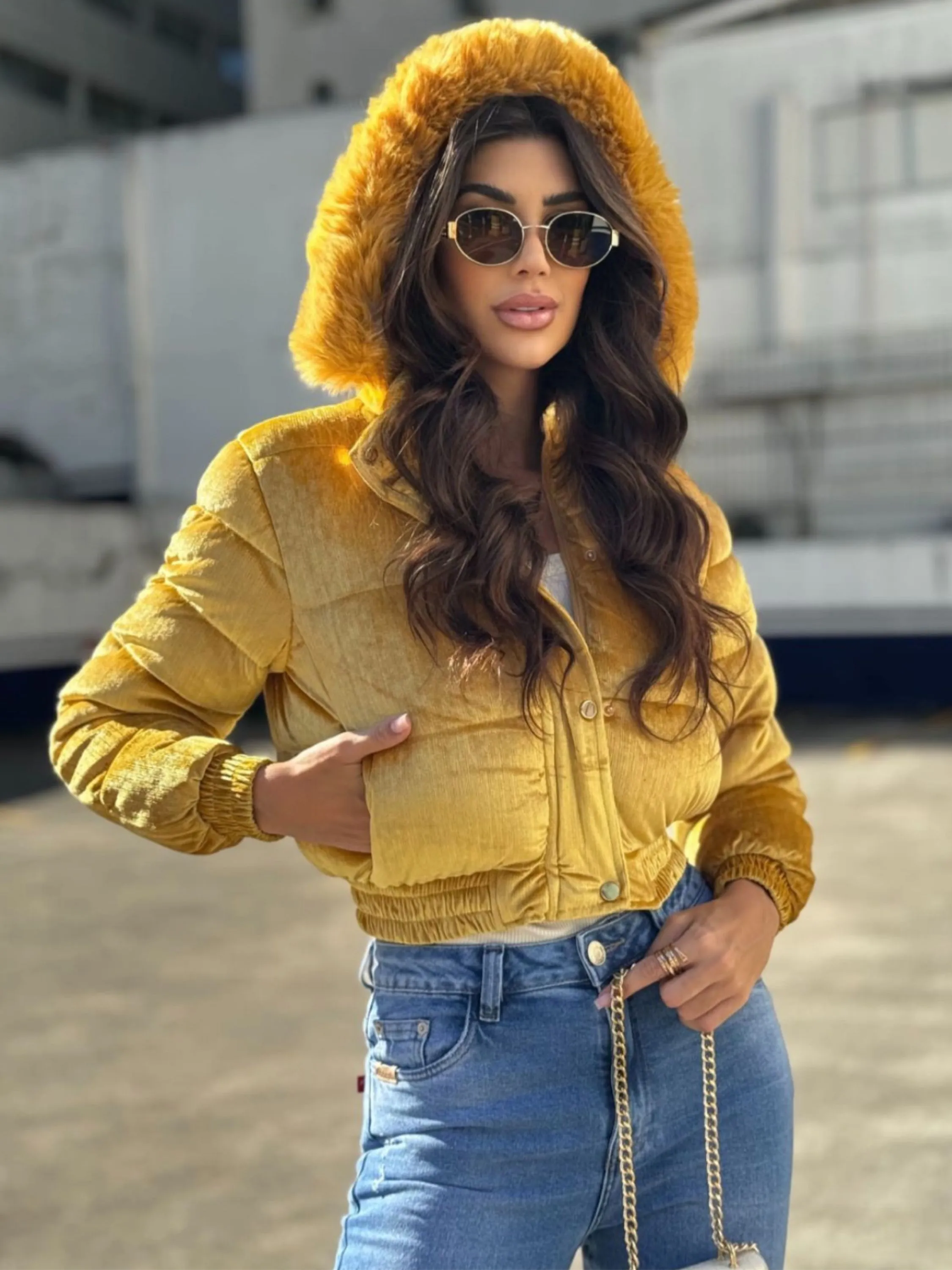 Jauqeta cropped veludo forrada