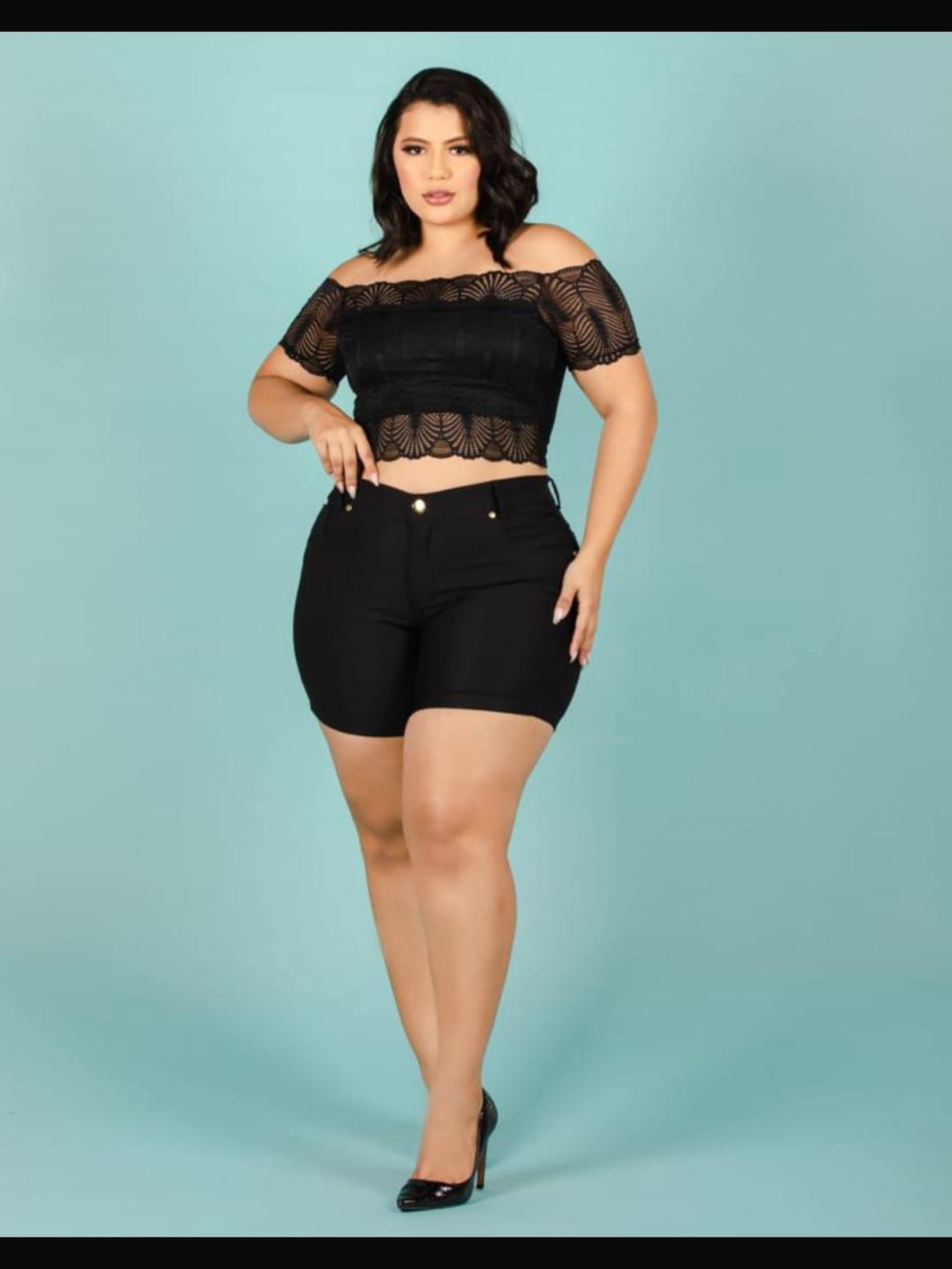 Meia-coxa plus size preto