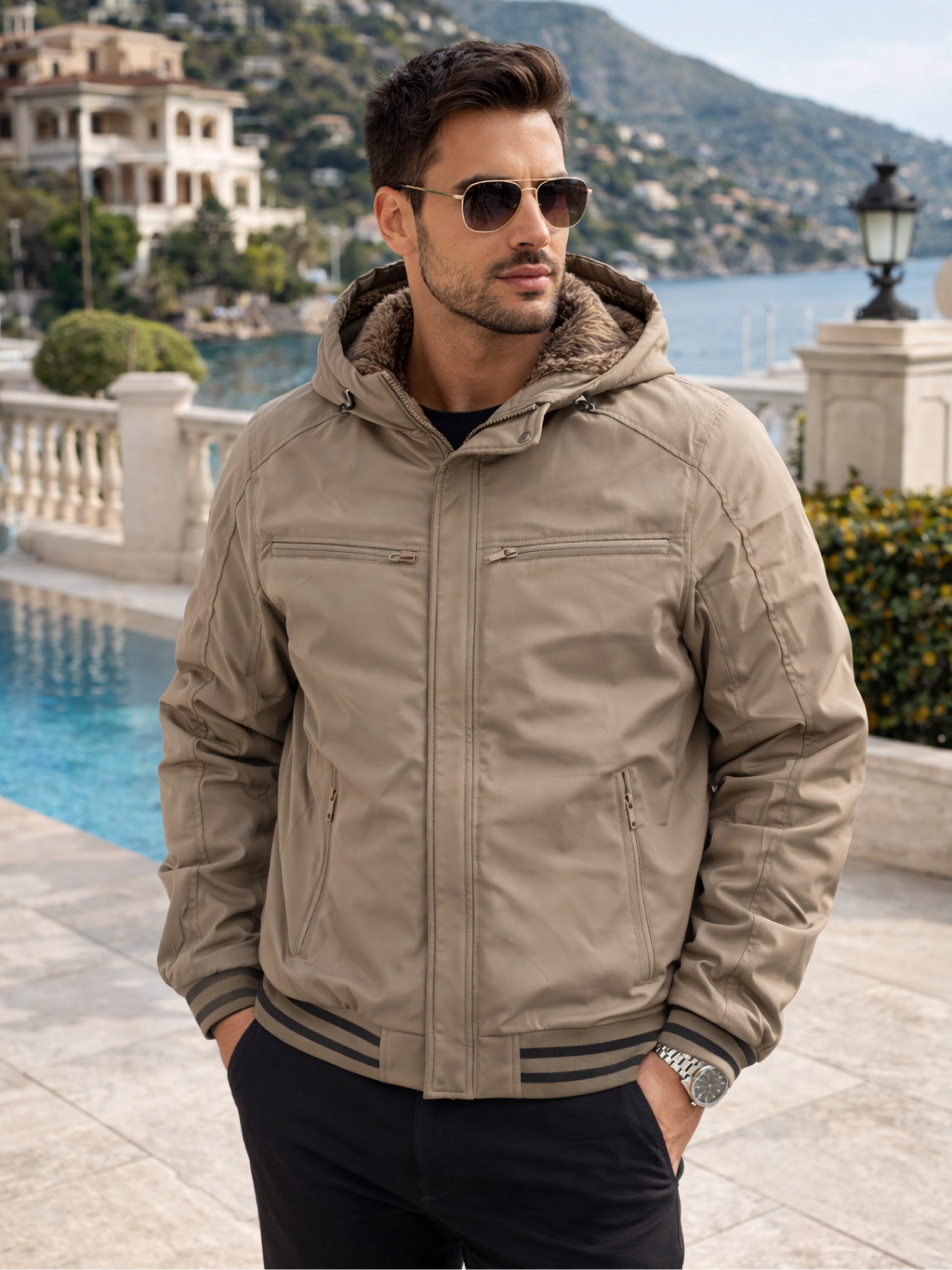 Jaqueta nylon forrada masculina