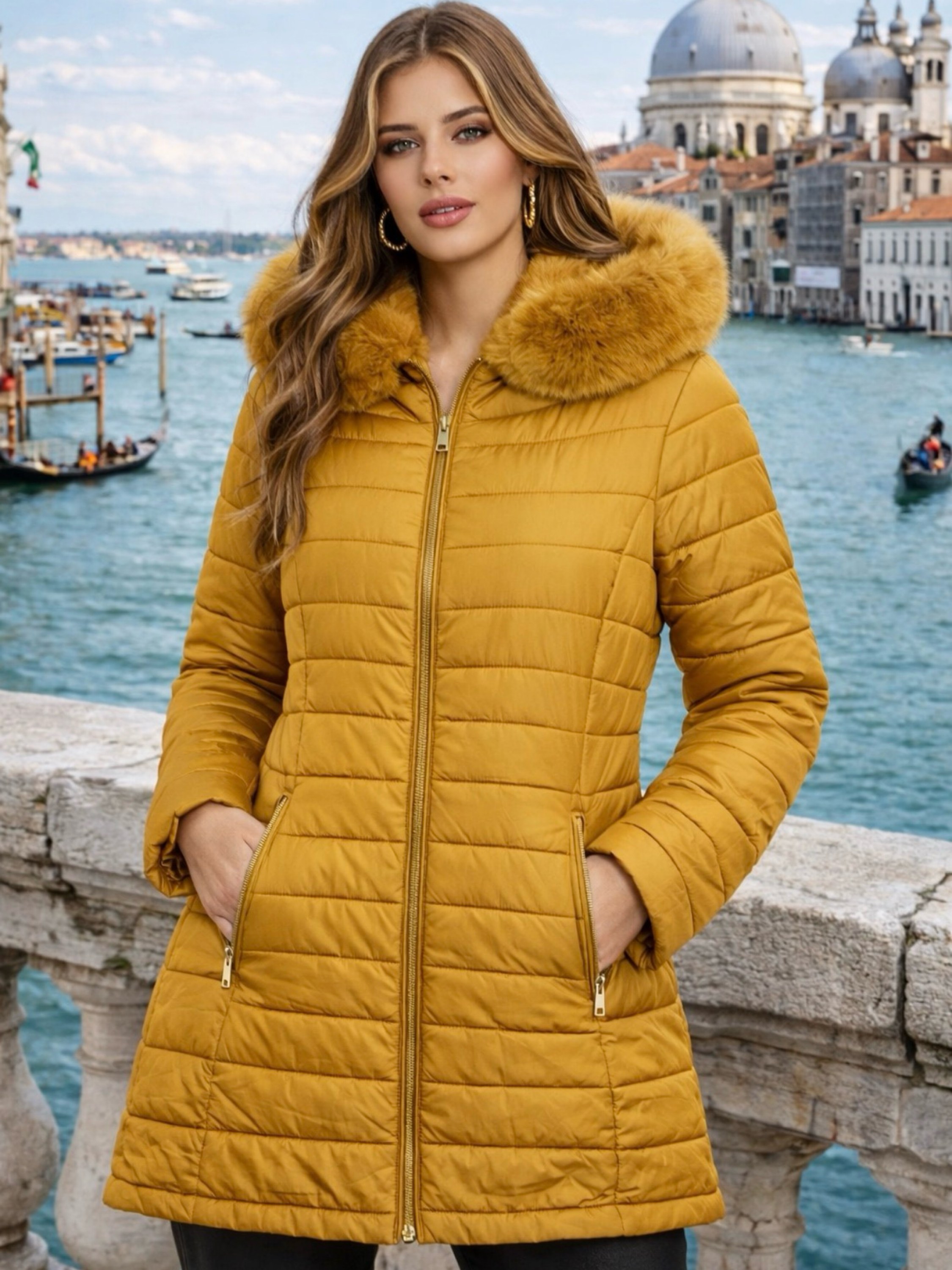 Sobretudo nylon forrada feminina