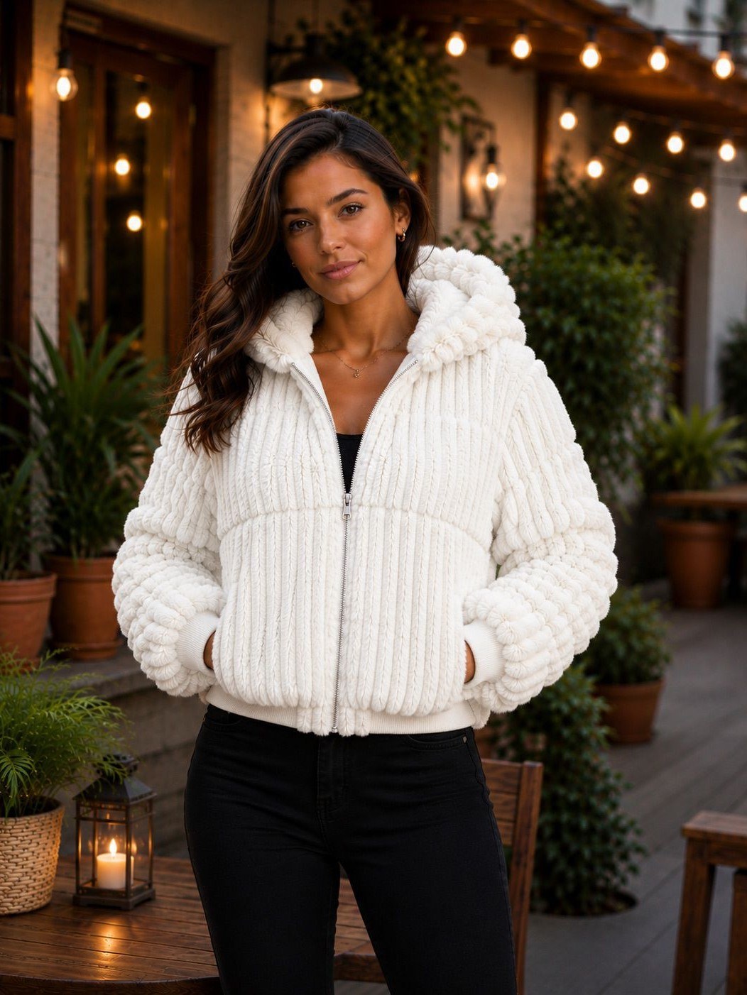 Jaqueta Puffer cotele dupla face feminino