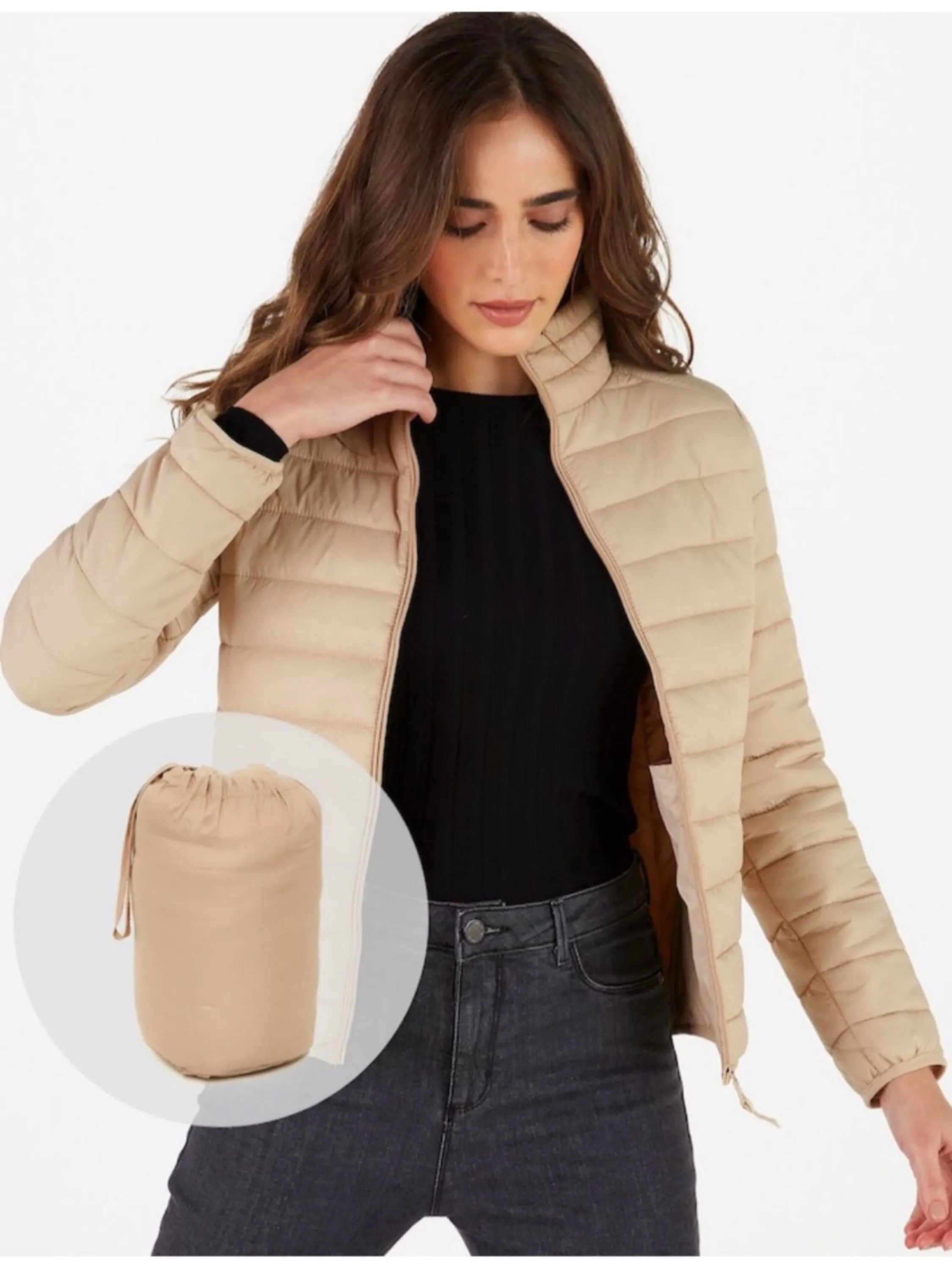 Jaqueta nylon com bolsa