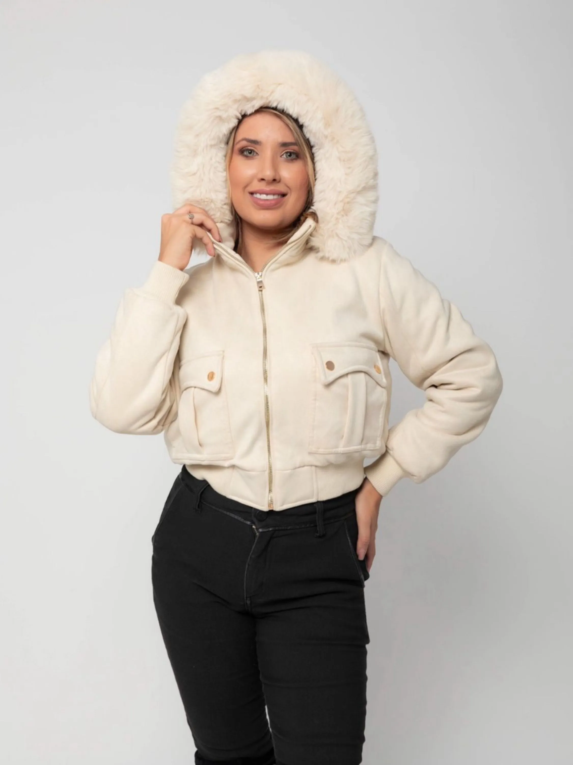 Jaqueta puffer suede forrada