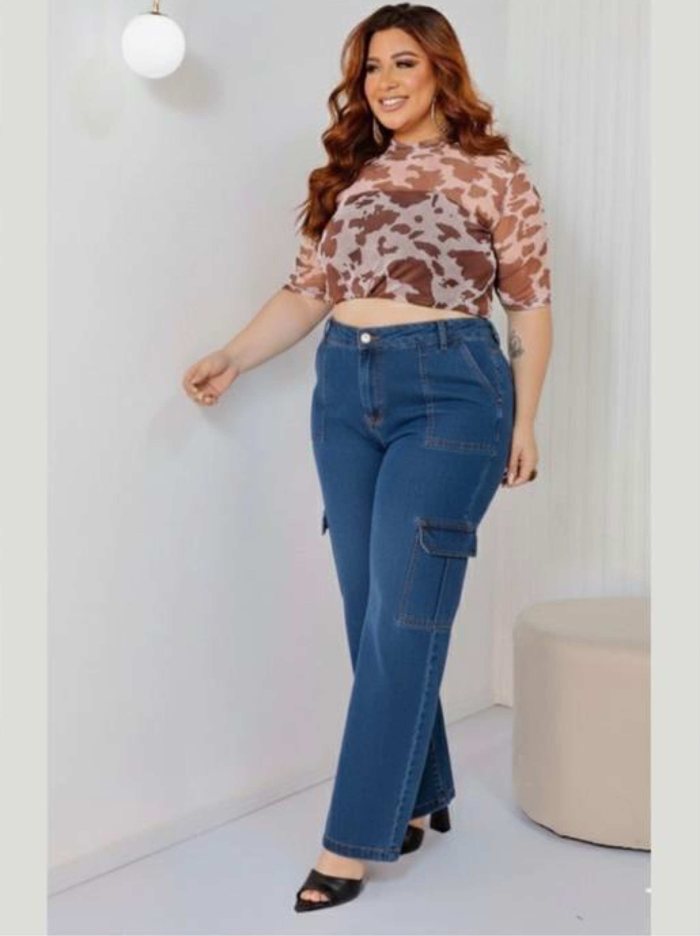 Calça wide leg com Laycra
