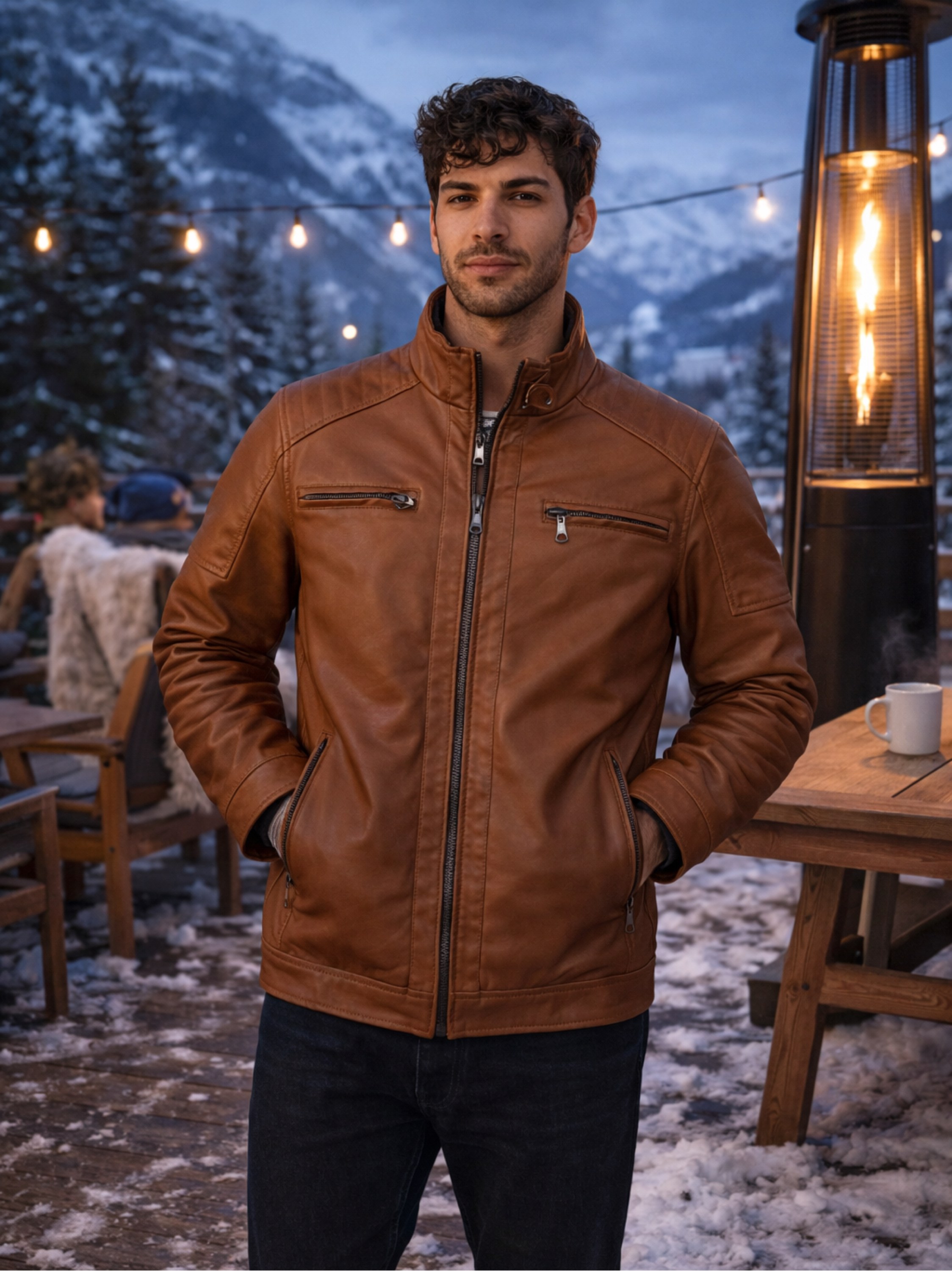 Jaqueta de couro forrada masculino