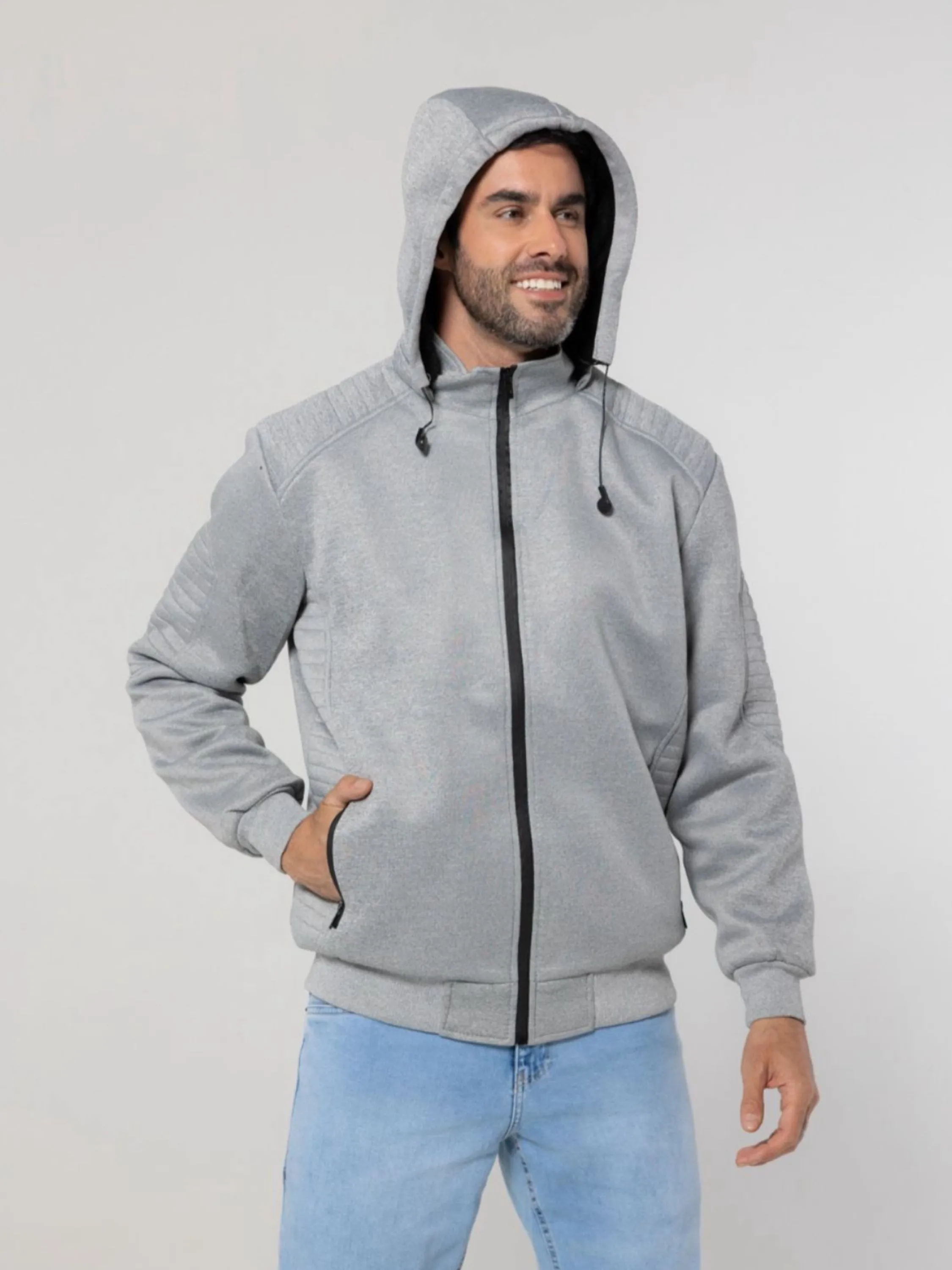 Jaqueta moletom neoprene forrada com fone