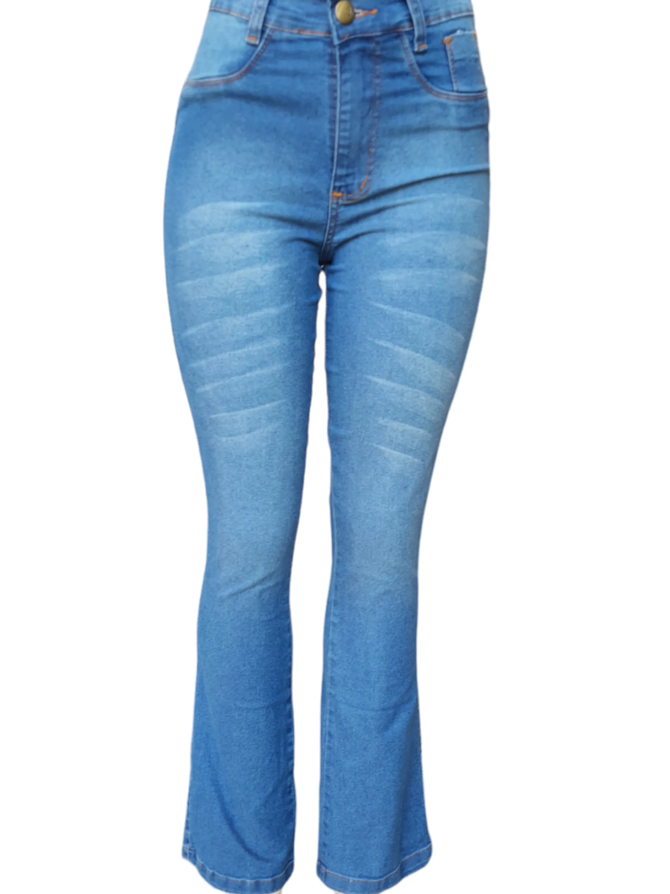 Calça jeans flare feminino cor azul com lindas detalhes