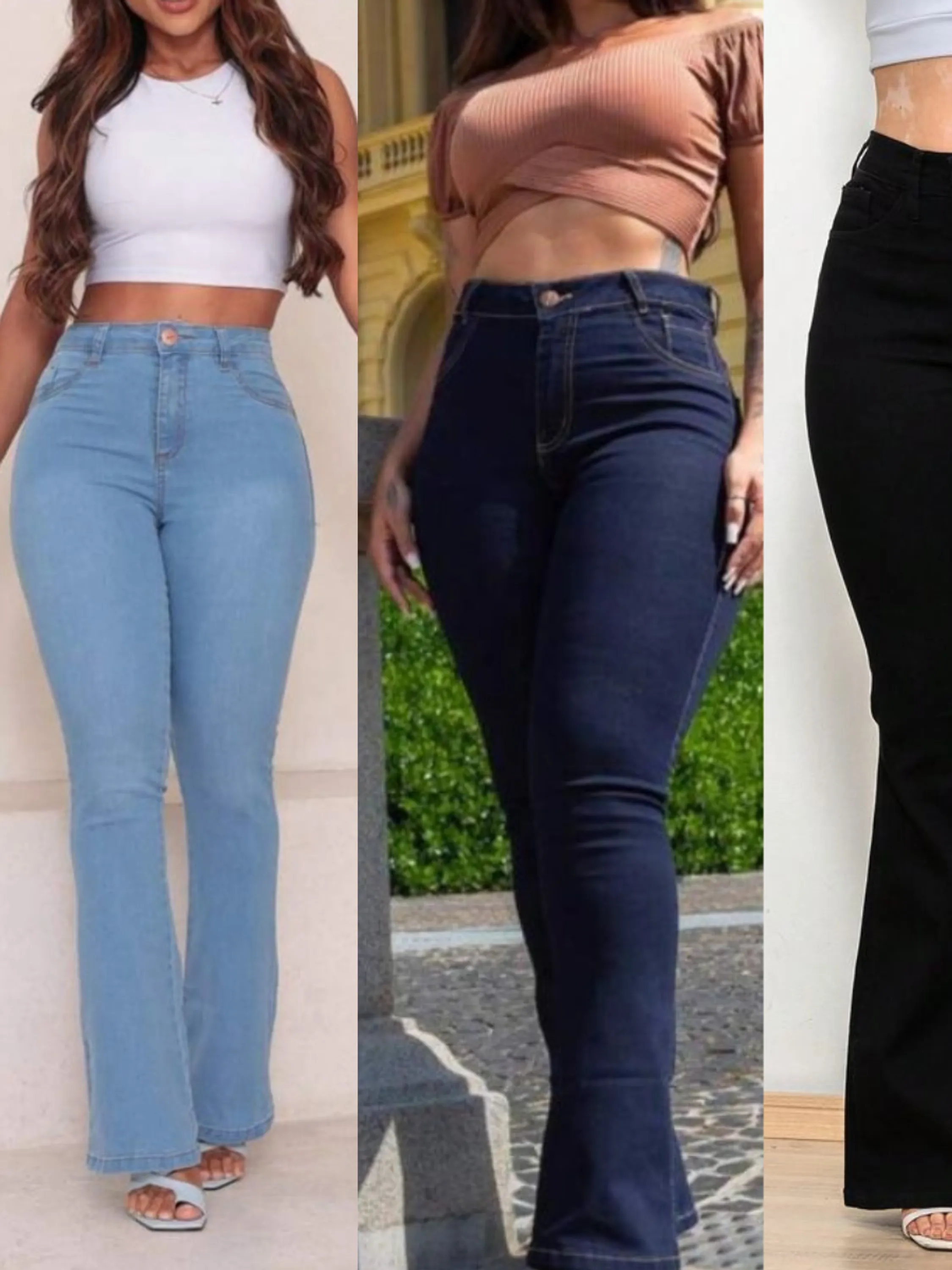 Kit de 3 calças jeans flare feminina