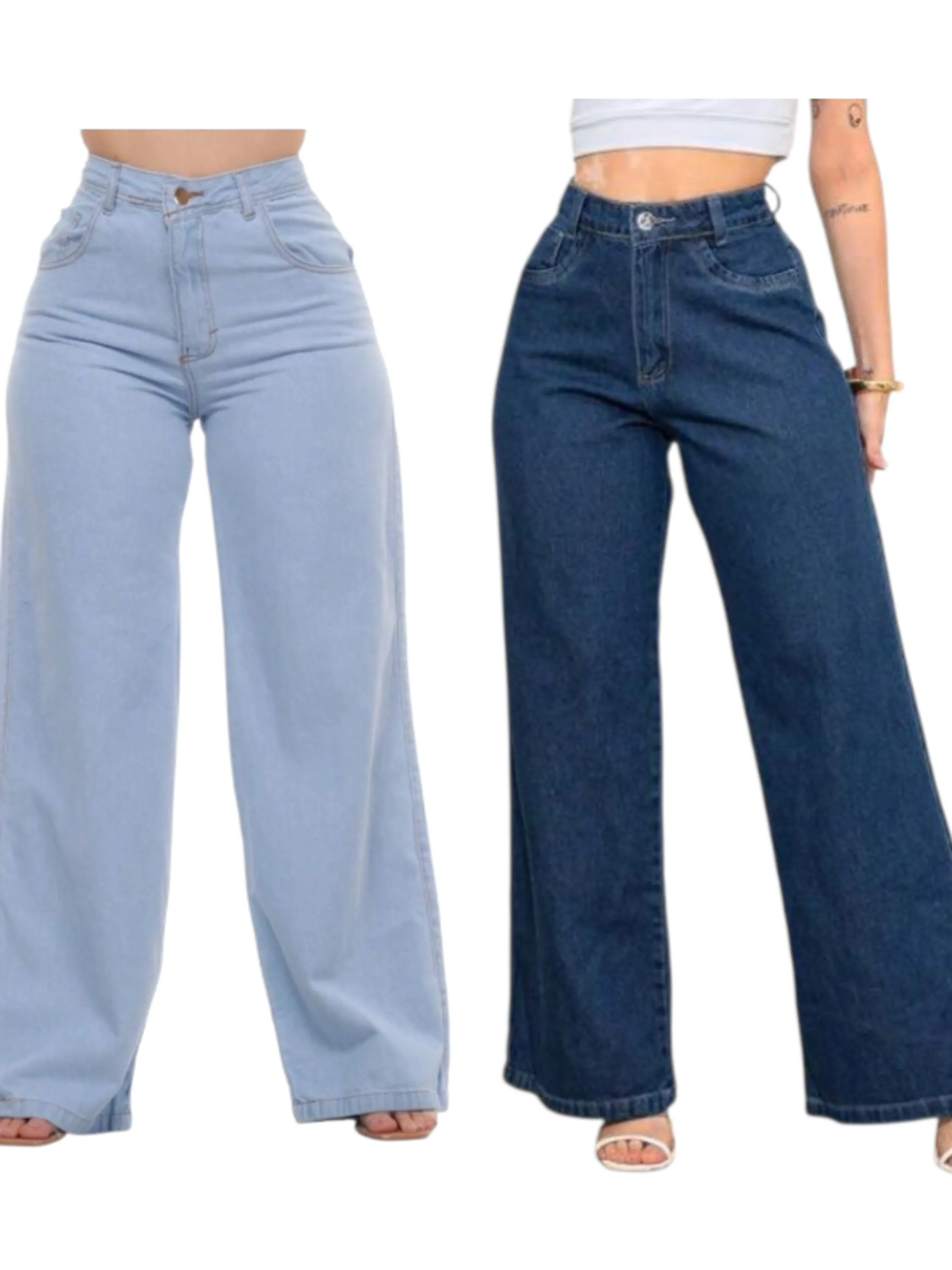 Calça jeans wide leg feminino pantalona
