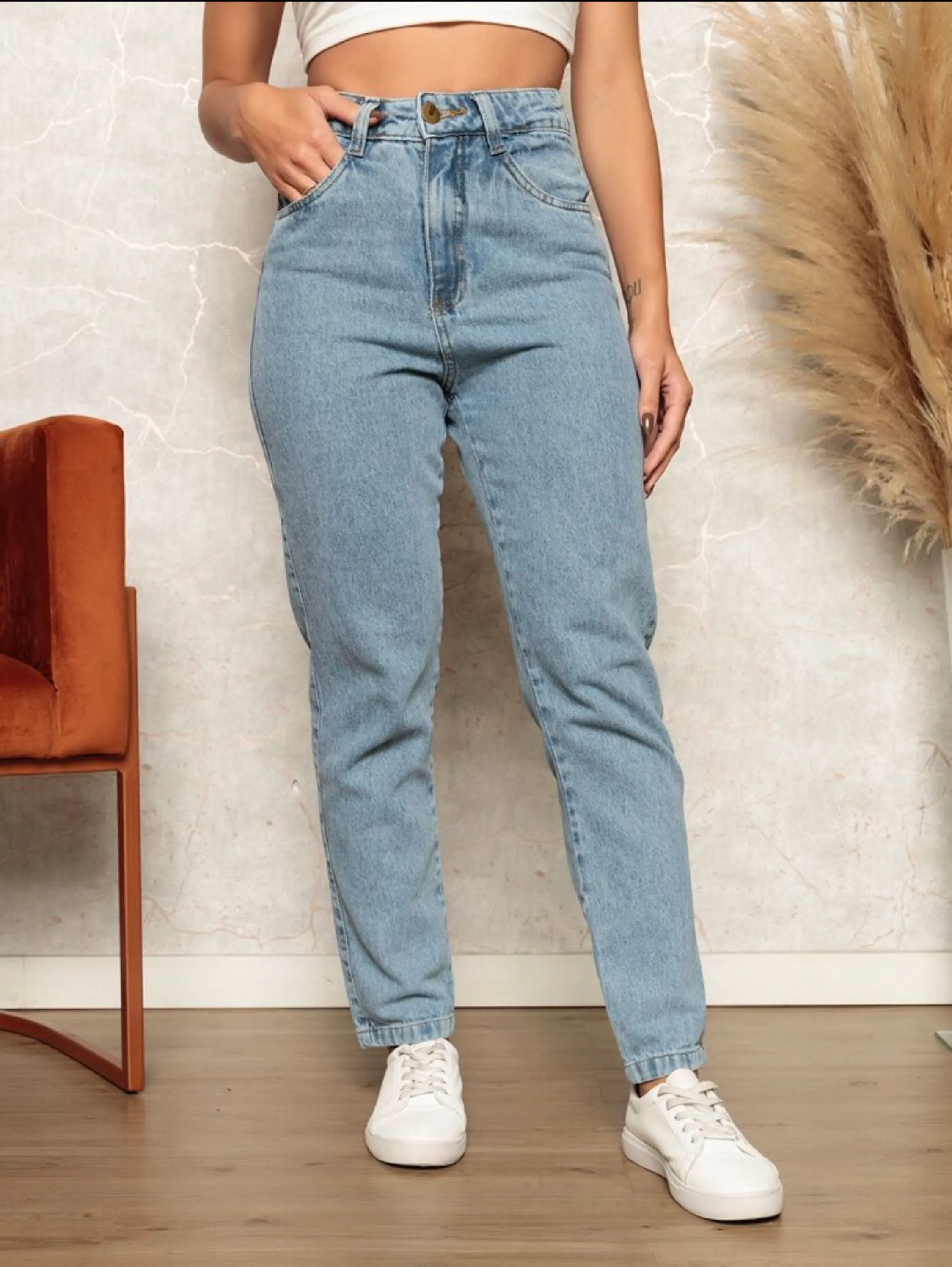 Calça jeans mom 100% algodao