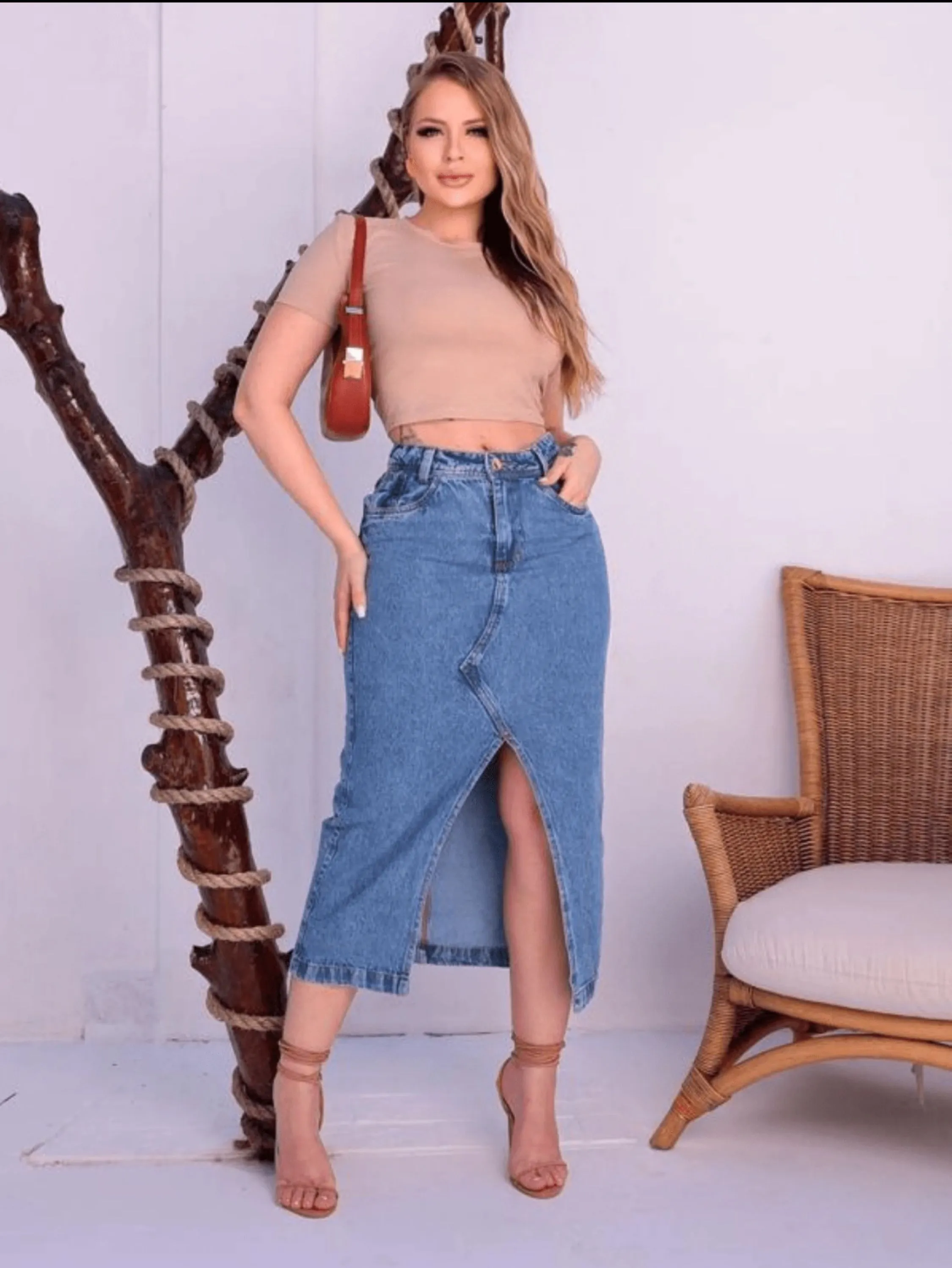 Saia midi jeans