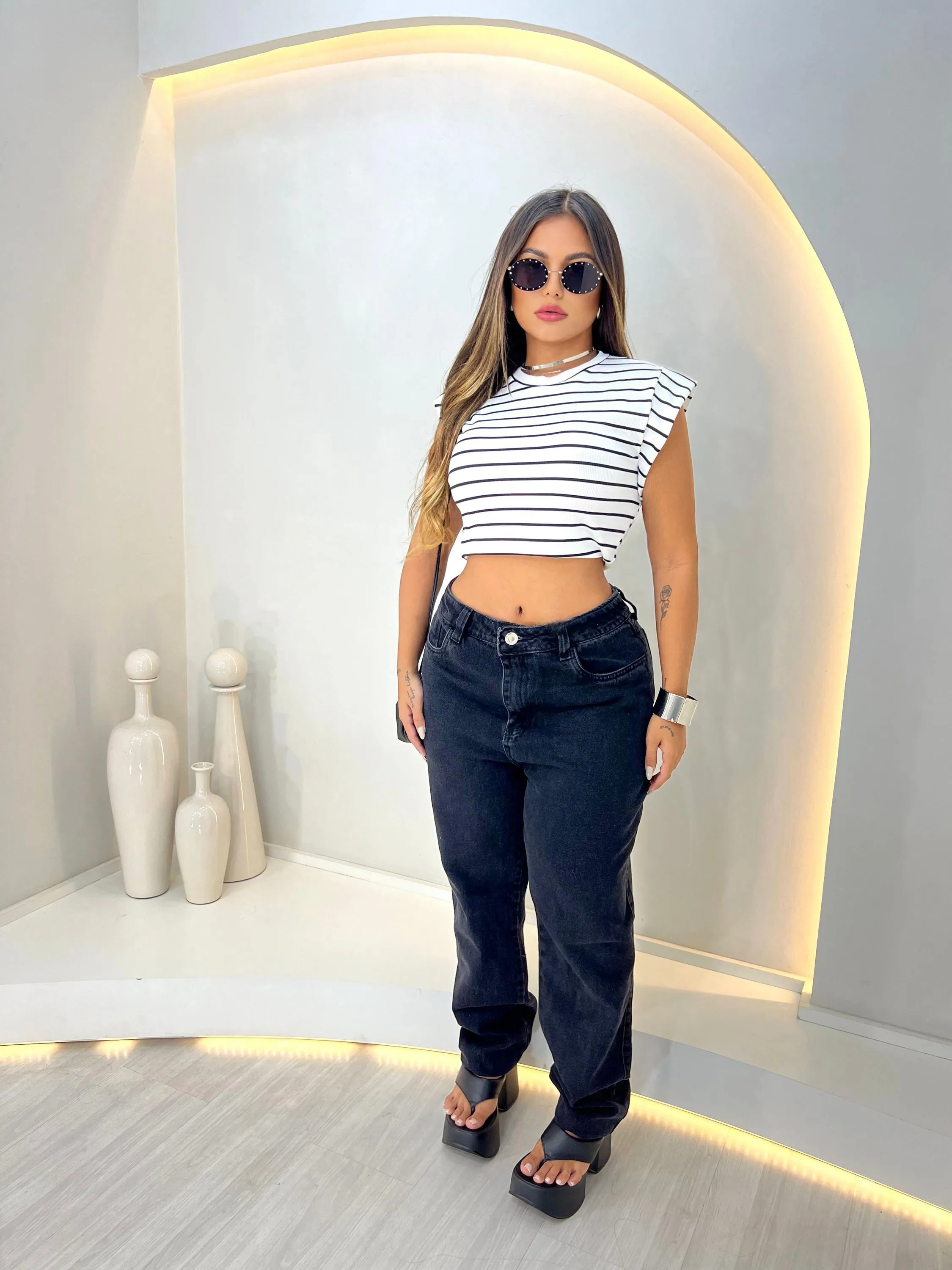 Calça jeans moom preta