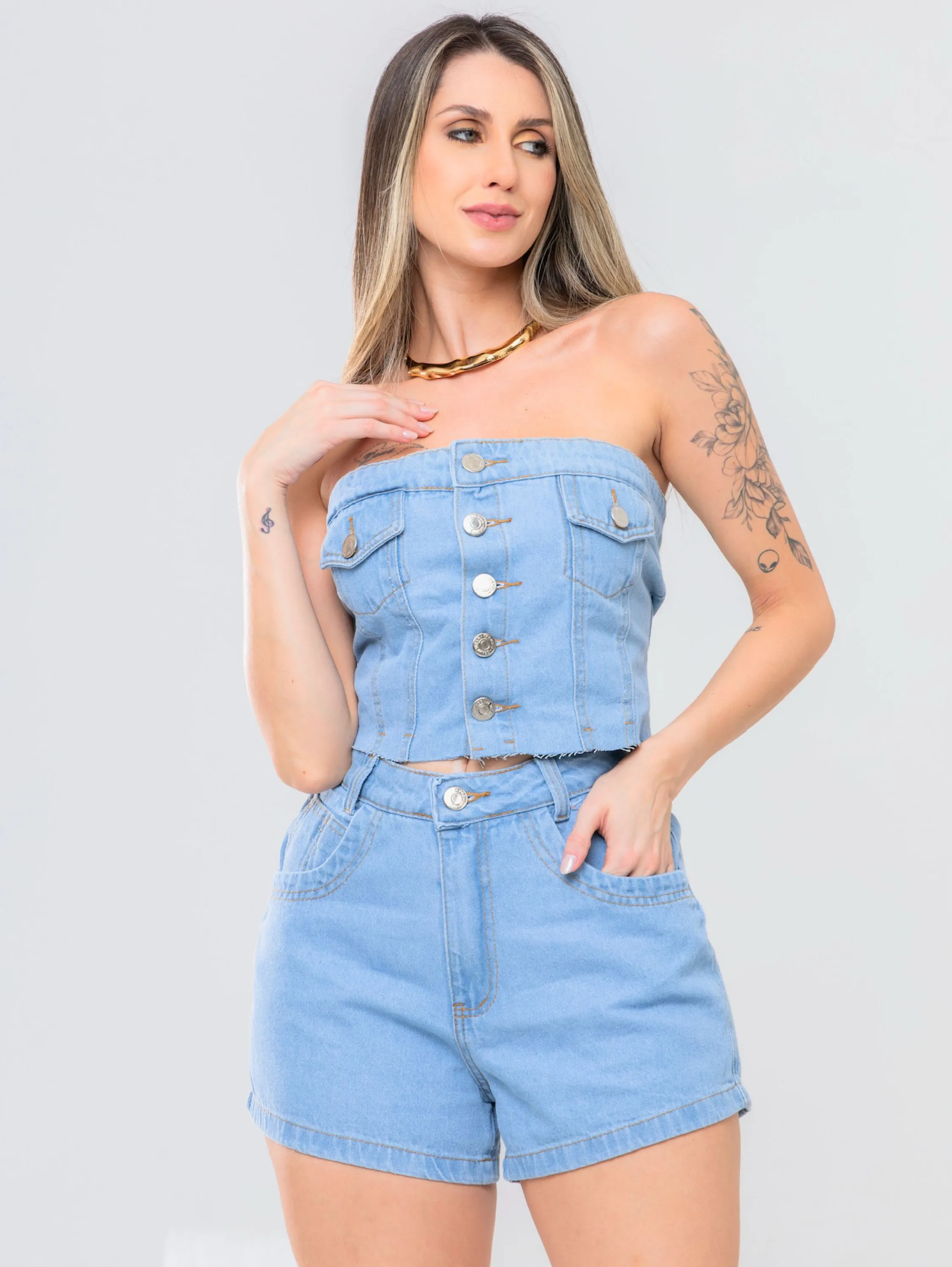Conjunto jeans Cropped e short