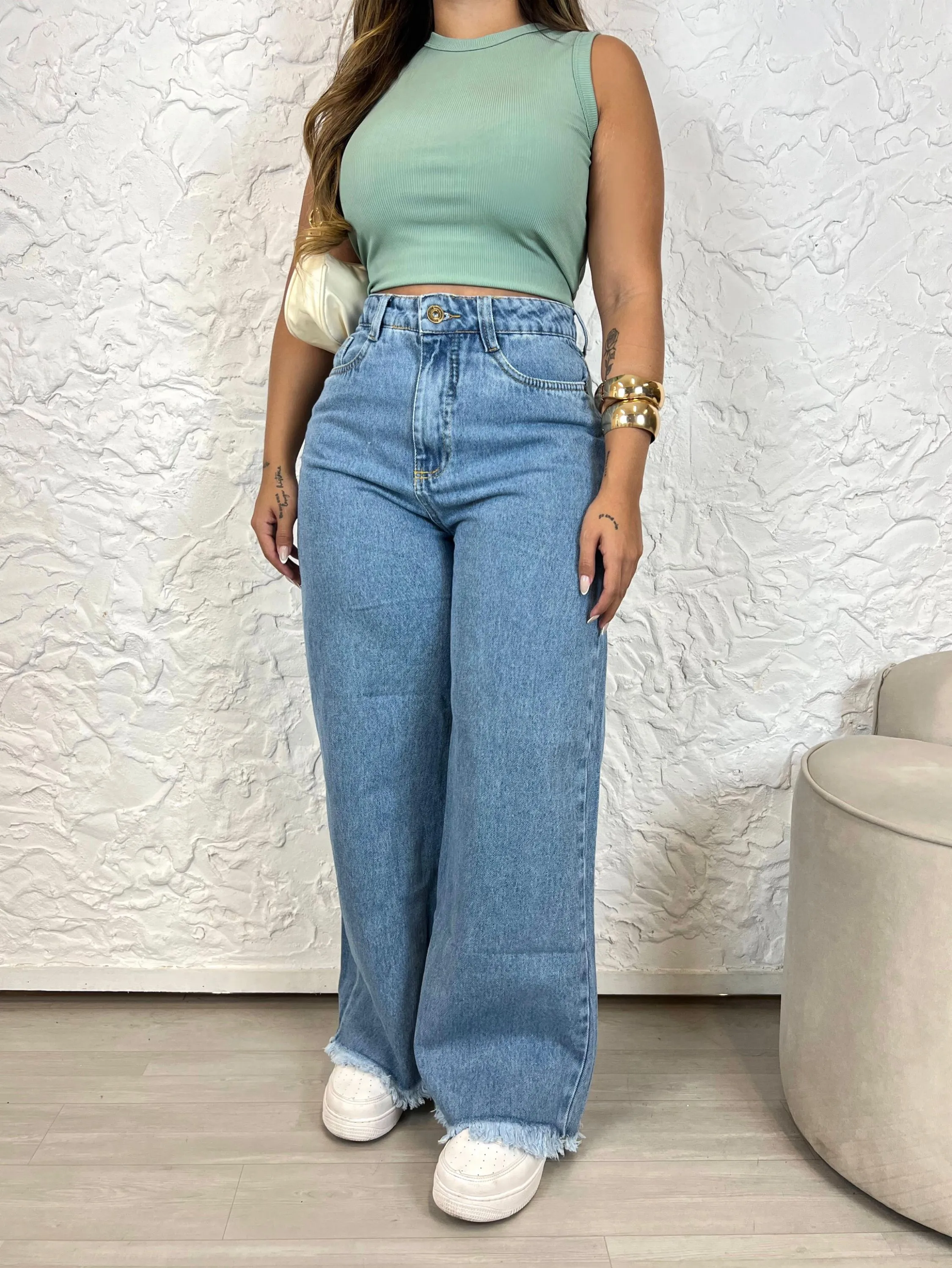 Calça pantalona jeans