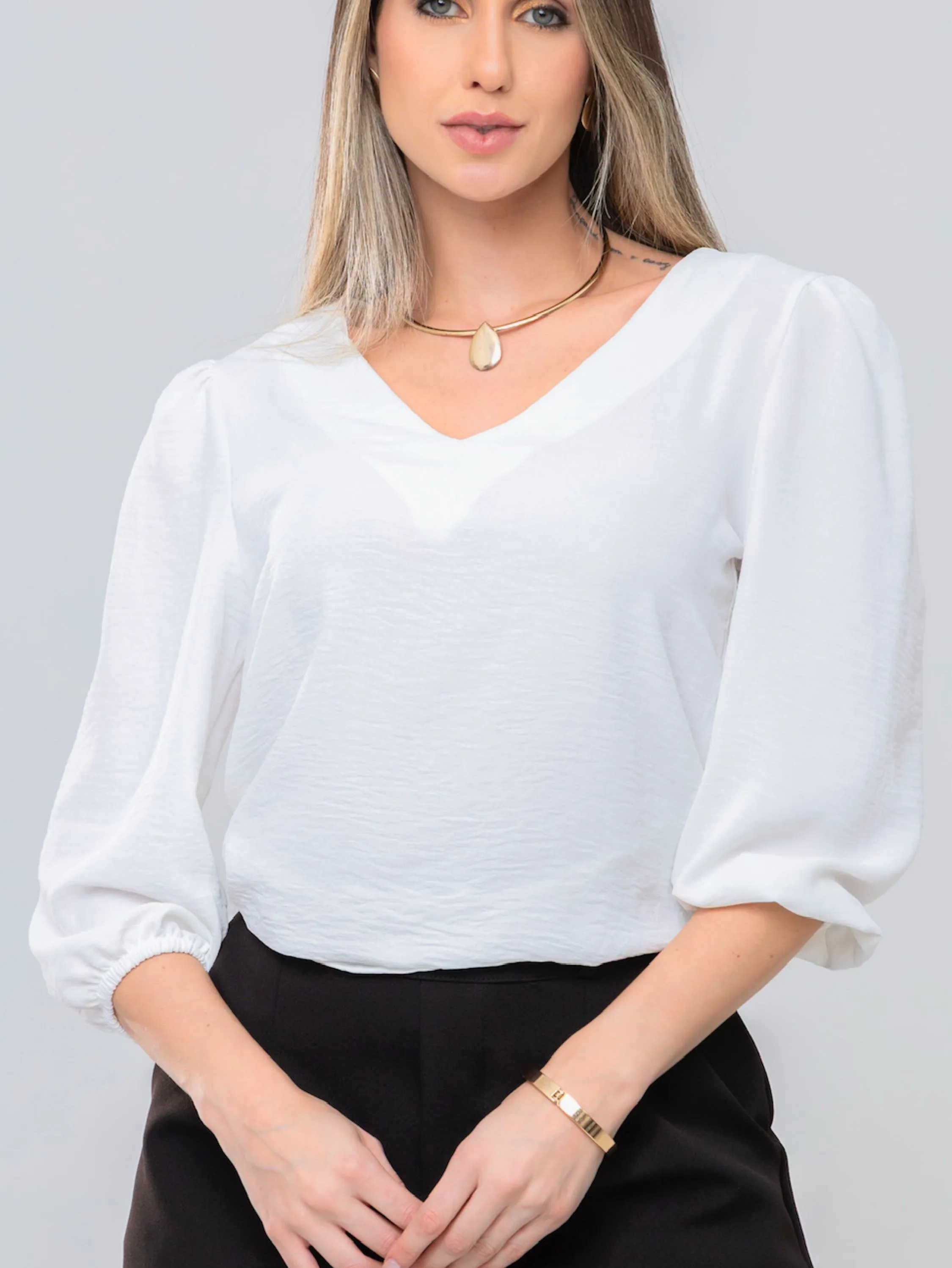 Blusa manga longa devote em V