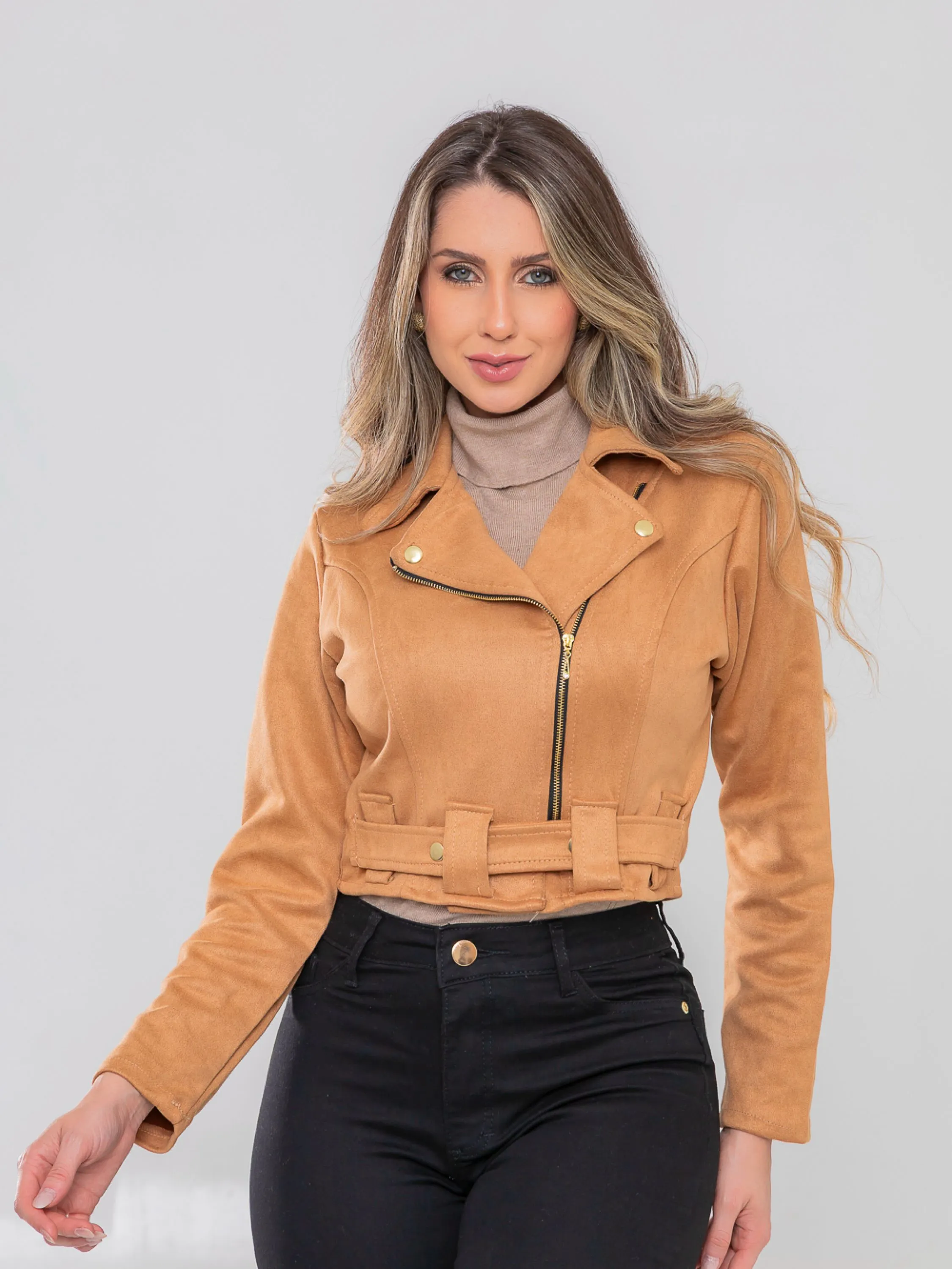 Jaqueta suede fivela