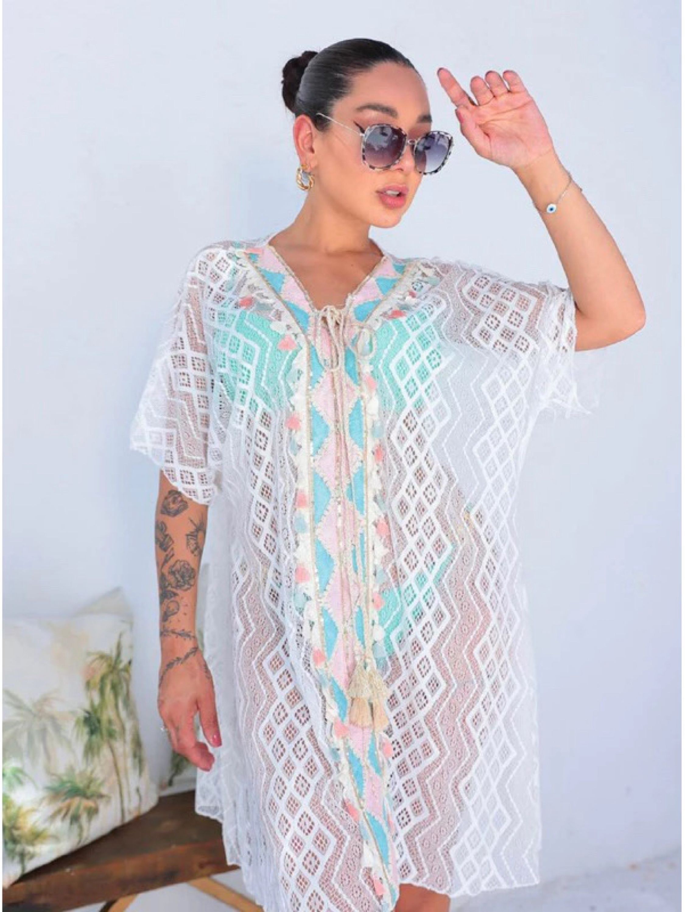 Saida de praia trico com franja Verão Moda feminina Verão Moda praia(Fábrica China)