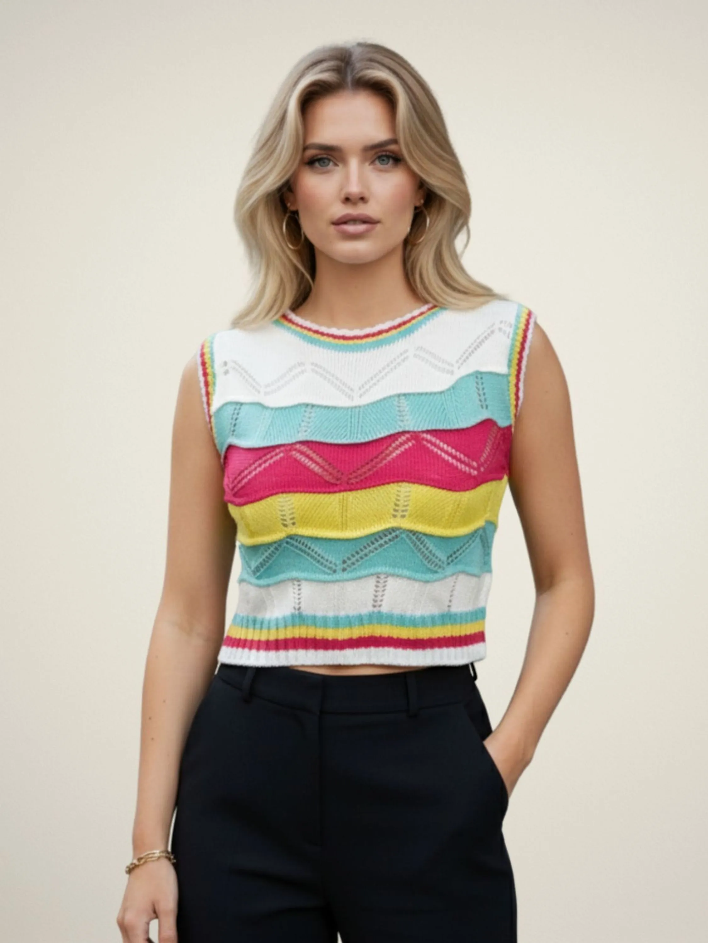 Cropped Tricot com Manga Mosaico