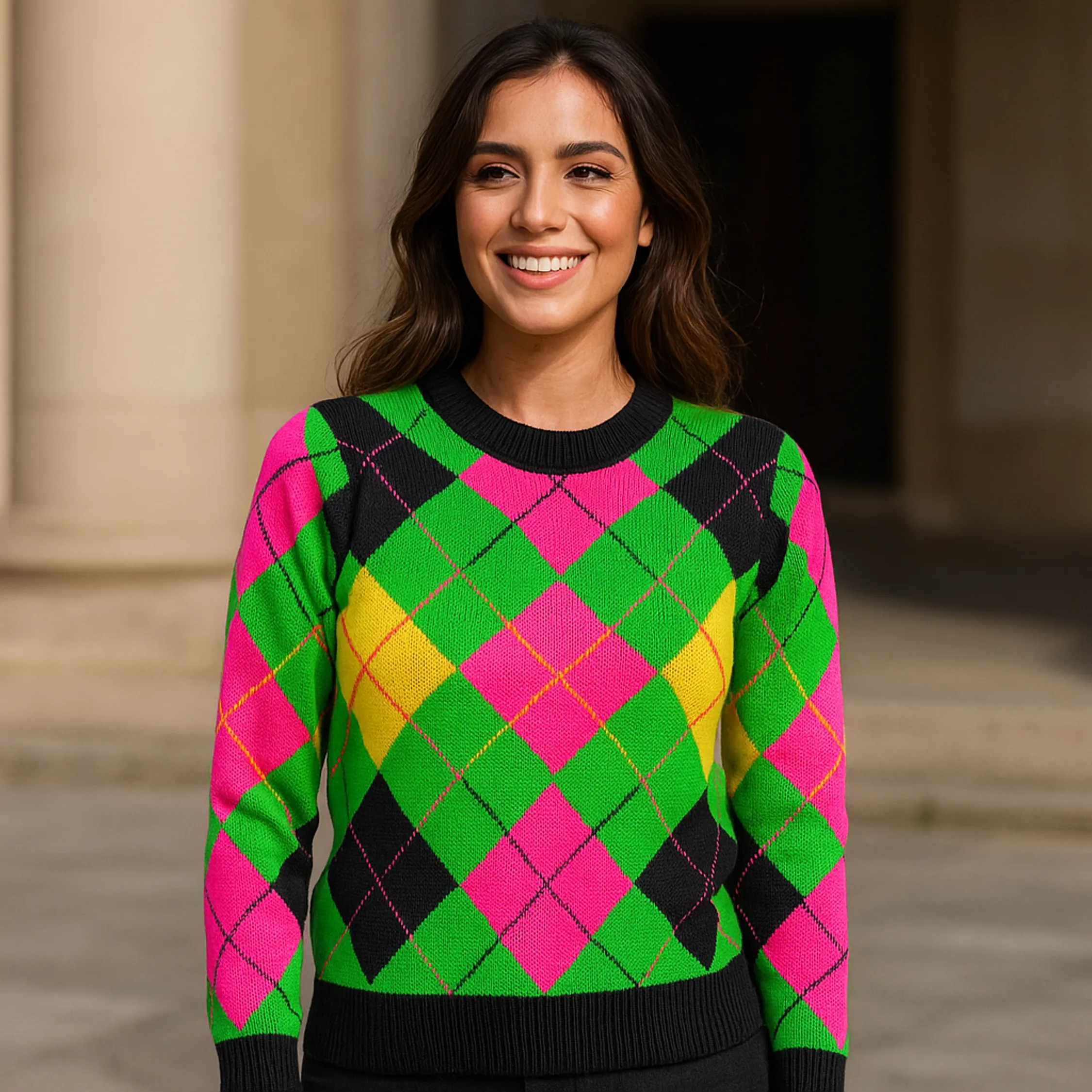 Blusa Tricot Manga Longa Detalhe Argyle
