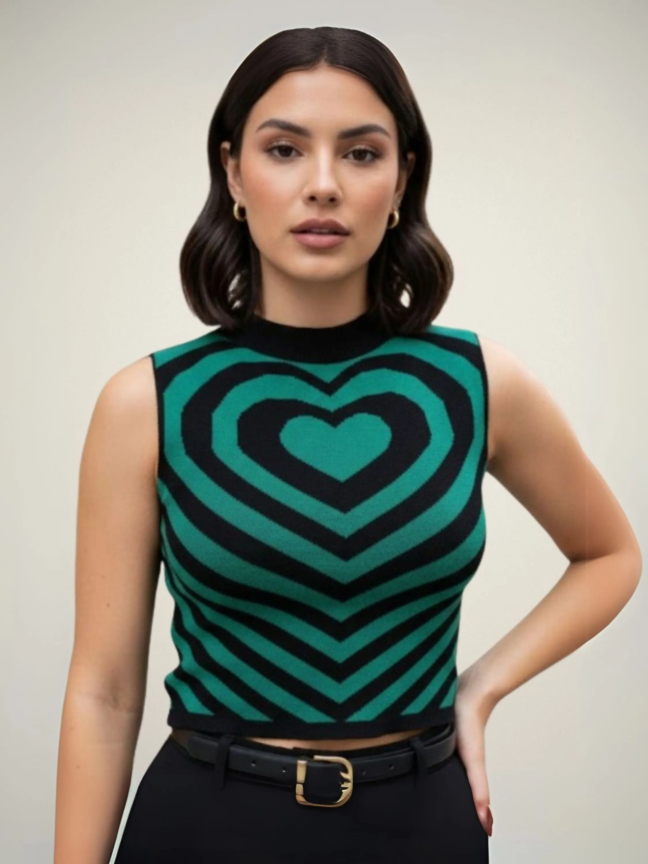 Cropped Tricot Modal Coração Sem Manga