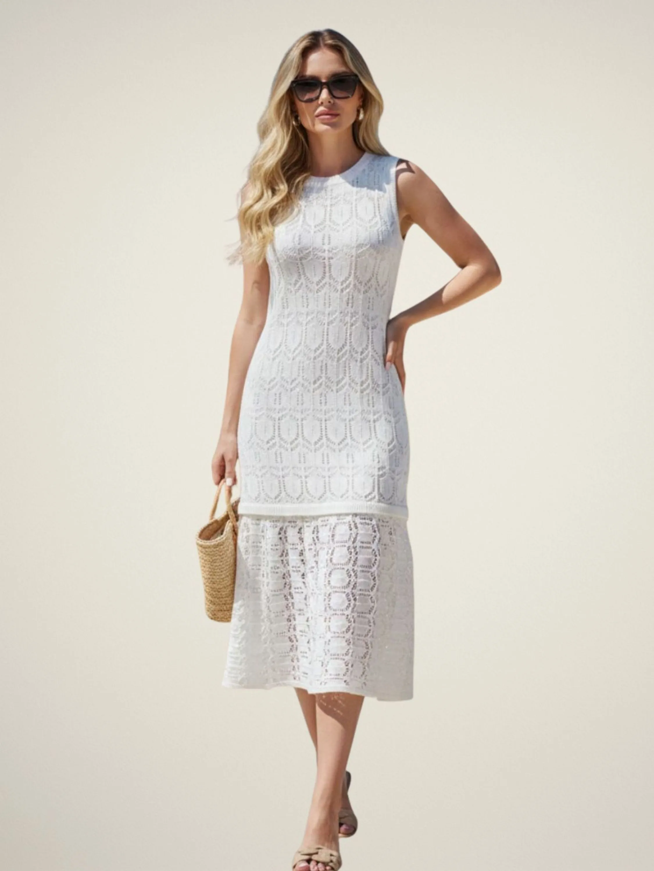 Vestido Midi Tricot Vazado