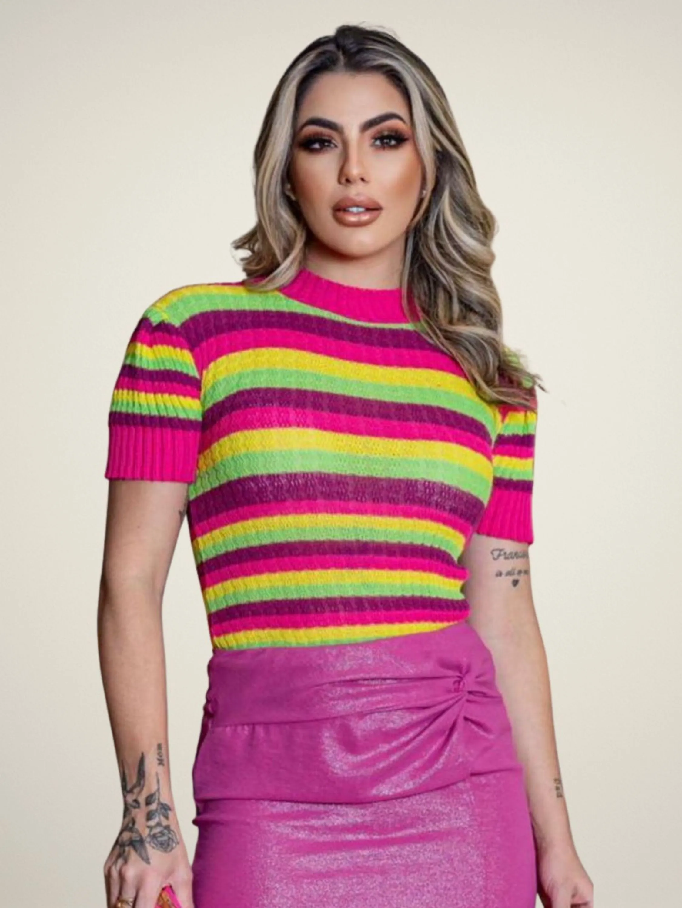 Blusa Tricot Listrada Manga Curta Penélope